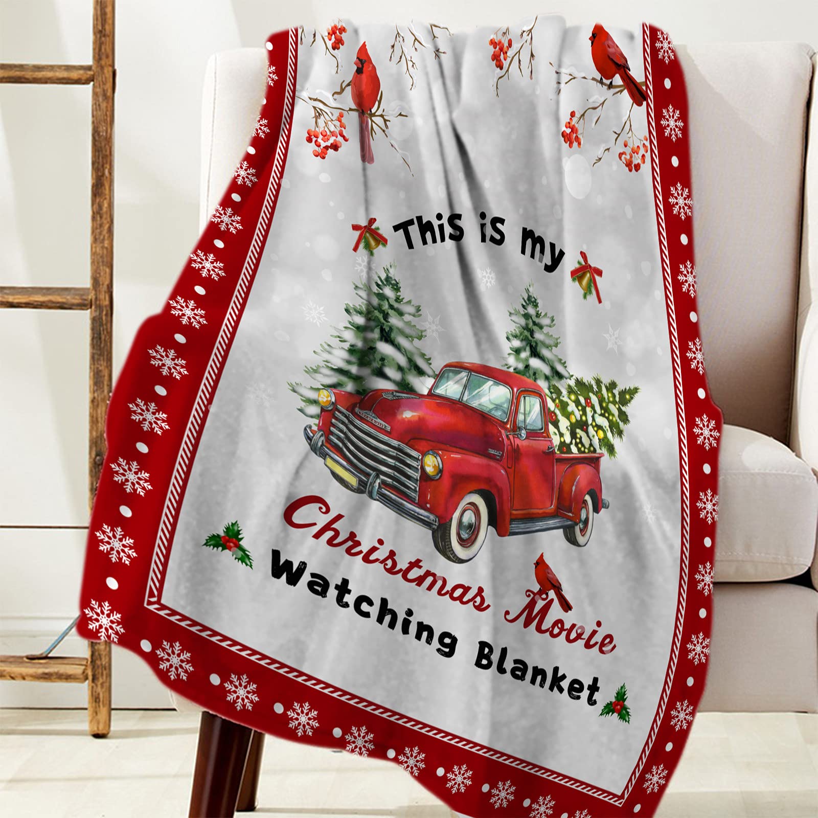Luxury Christmas Flannel Fleece Blanket - Red Truck & Xmas Tree Design - 40