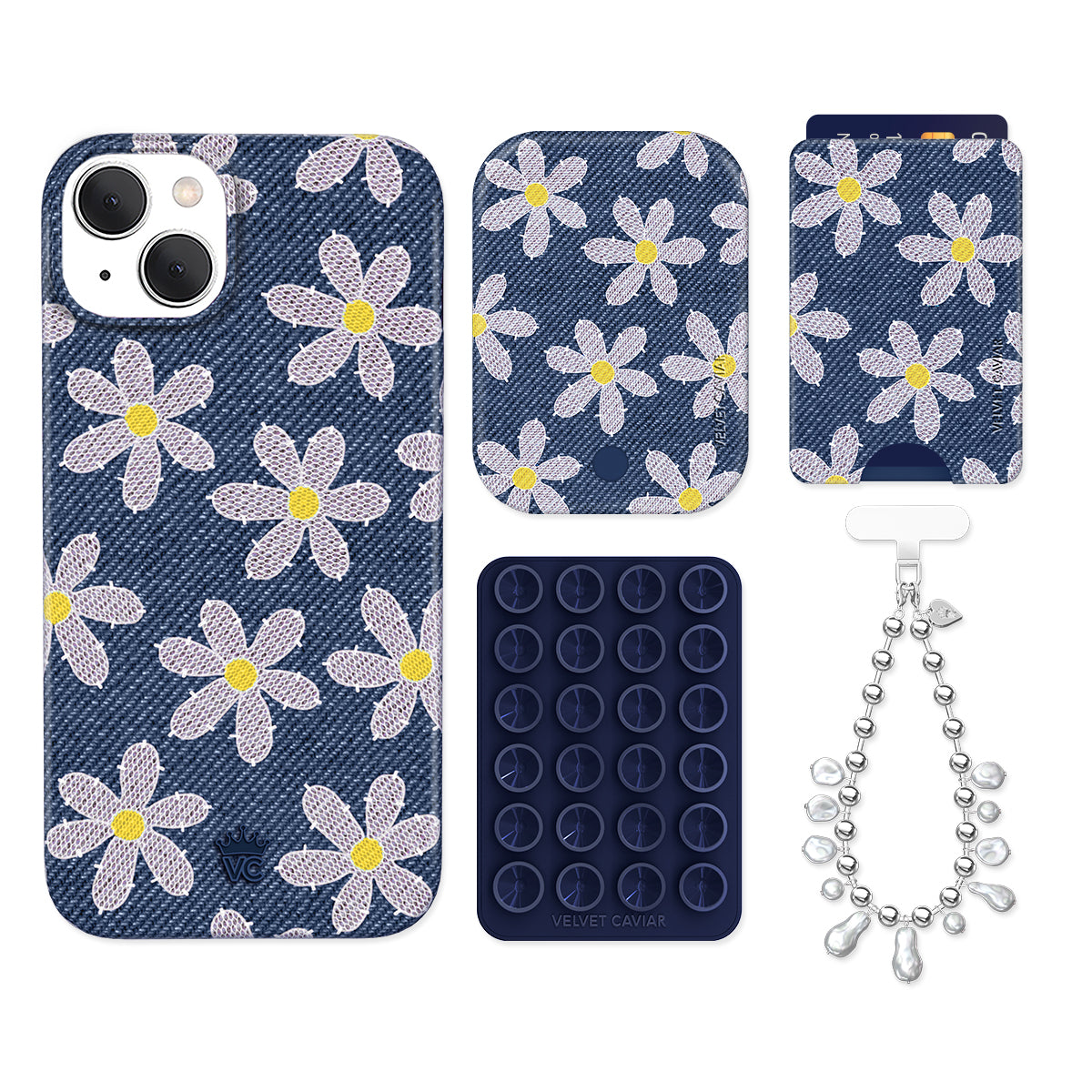 Denim Daisy iPhone Case with Wallet Holder - Stylish & Functional Phone Accessory for Women | Perfect for Everyday Use, Travel, and On-the-Go Convenience