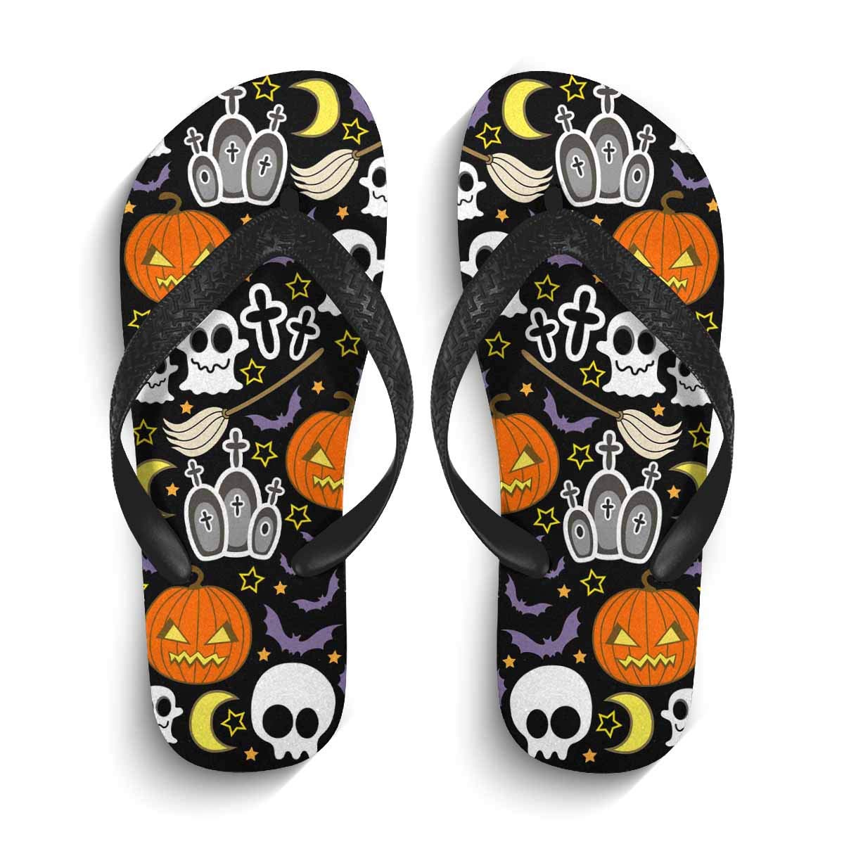 **INTERESTPRINT Men's Non-Slip Flip Flop Slippers - Halloween Theme Pattern Beach Sandals for Summer, Pool, and Casual Wear**