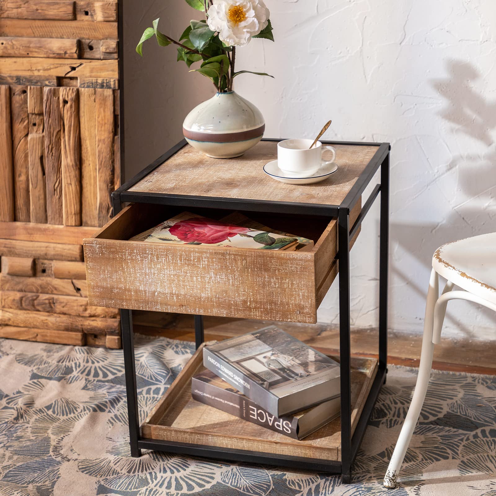 2-Tier Industrial Square End Table with Mesh Shelf - 20