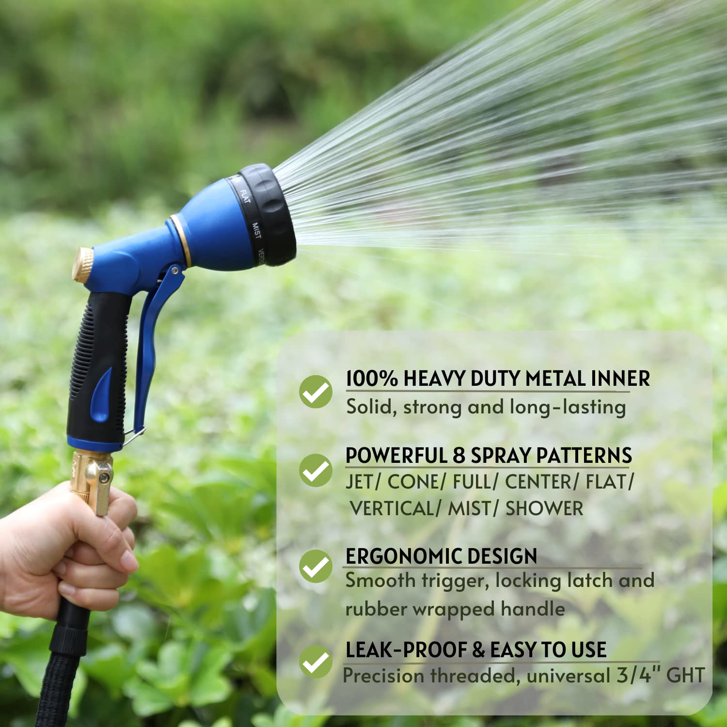 HOSUN Heavy Duty Metal Garden Hose Spray Nozzle - 8 Adjustable Spray Patterns, High Pressure Water Hose Nozzle for Plants, Lawn, Car Washing & Pet Bathing | Perfect for Gardening, Outdoor Cleaning & Household Use