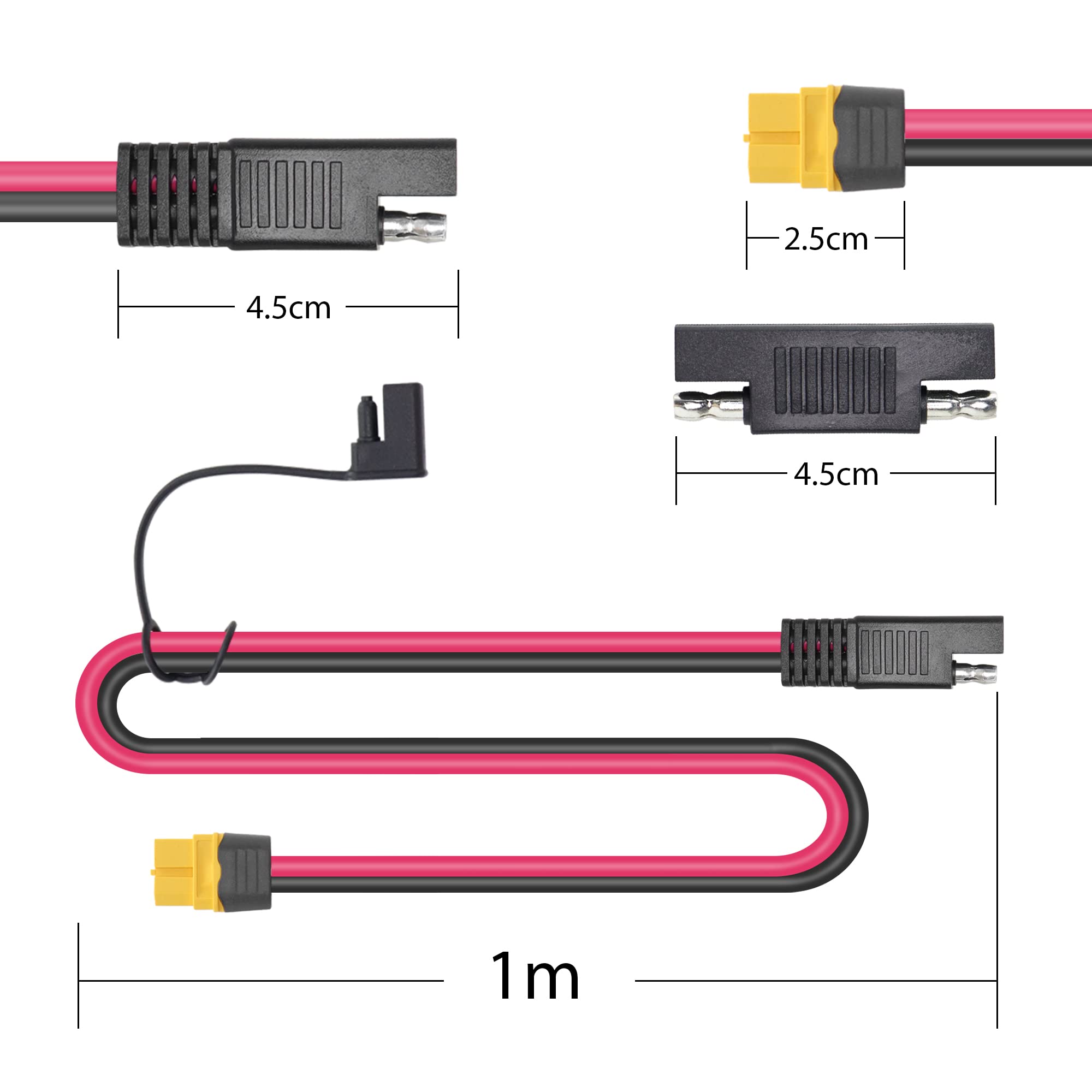 RIIEYOCA SAE to XT60 Connector Adapter - 12AWG Heavy Duty Cable for Solar Panel Connection, Includes SAE Reverse Adapter - Compatible with Portable Power Stations & Solar Generators (1m Cable Length) - Perfect for Off-Grid Power, RV Solar Systems, and Emergency Backup Power