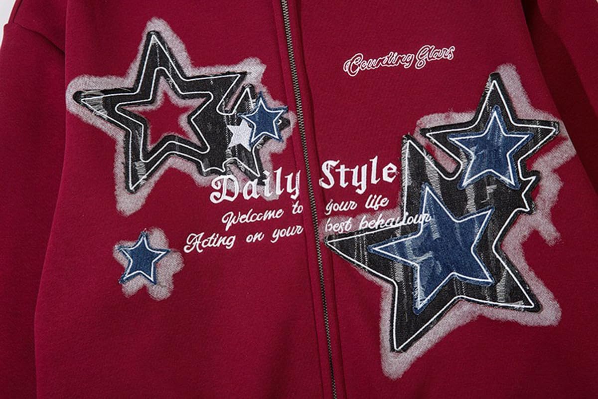Y2K Graphic Hoodies for Women & Men - Zip Up Star Jackets, Aesthetic Sweatshirts, Gothic Fashion Clothing | Perfect for Streetwear, Casual Outfits & Retro Style
