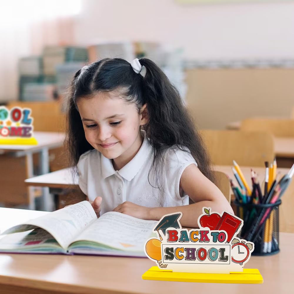 ALIBBON 3-Piece Wooden Back to School Table Centerpiece Set - Welcome Sign Classroom Decor for Teachers & Students - Perfect for School Open House, First Day Celebrations & Teacher Appreciation Events