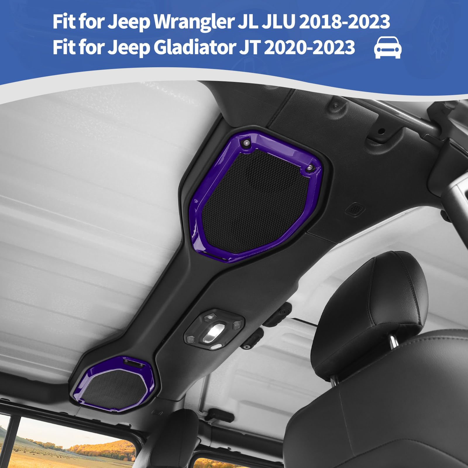 Jeep Wrangler JL JLU & Gladiator JT (2018-2023) RT-TCZ Roof Speaker Cover Trim - Purple Interior Accessories (2-Piece Set) | Perfect for Off-Road Adventures & Car Audio Upgrades
