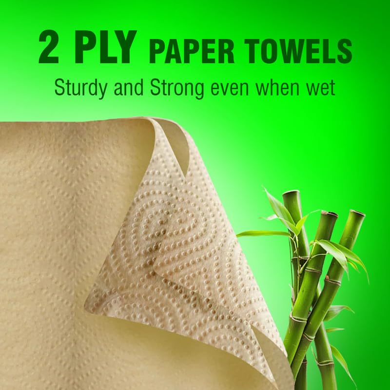 Beco Bamboo 2-Ply Kitchen Paper Towels | 240 Sheets (60 Sheets x 4 Rolls) | 100% Eco-Friendly Bamboo Pulp | Soft & Super Absorbent | Food Safe & Chemical Free | Perfect for Kitchen Cleaning, Spills & Food Prep