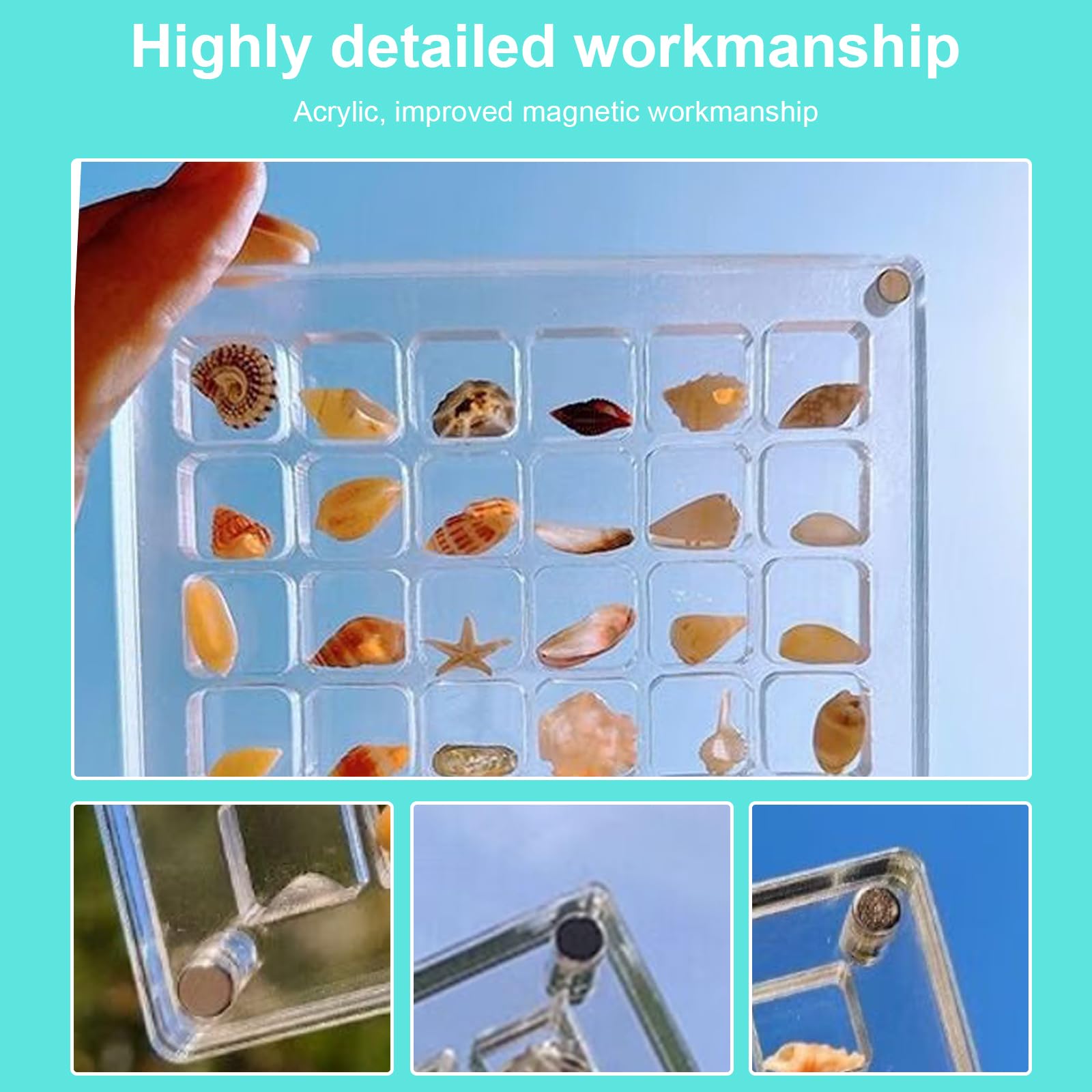 XUYUH Acrylic Magnetic L-Shaped Display Box - Shell Collection & Craft Organizer Storage Box for Small Crafts (Perfect for Jewelry Making, Bead Organizing & DIY Craft Display)