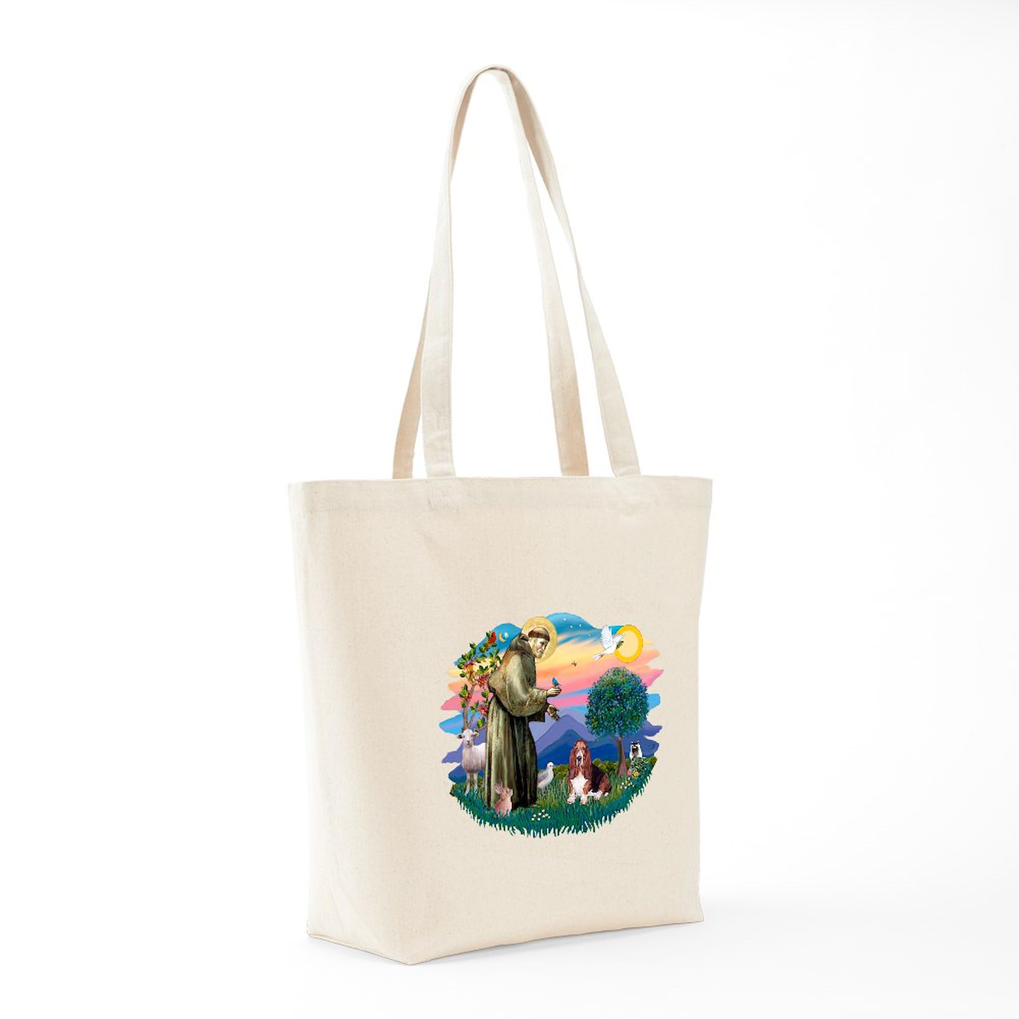St. Francis & Basset Hound Canvas Tote Bag - Eco-Friendly Reusable Shopping Bag for Groceries, Beach & Daily Use