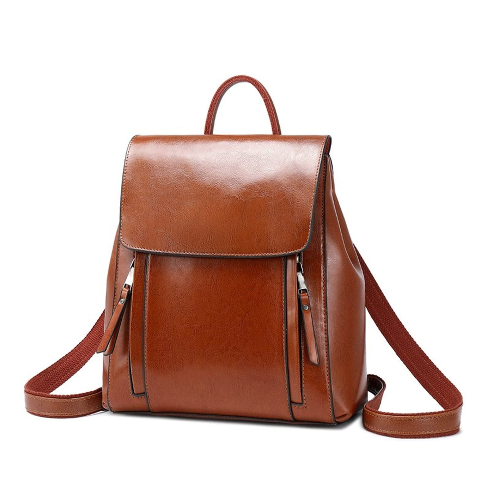Premium Genuine Leather Laptop Backpack for Women - Stylish & Durable Orange Computer Bag for Work, Travel & College