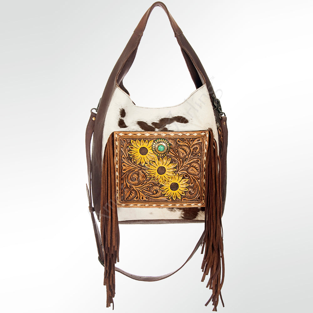 American Darling Hand-Tooled Genuine Leather Women's Western Handbag Purse with Hair-On Hide - Perfect for Cowgirl Fashion & Rodeo Events