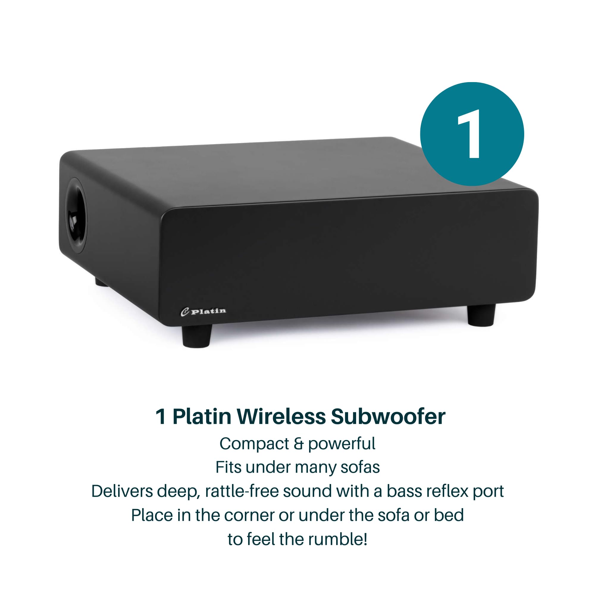 Platin Milan 5.1 Wireless Surround Sound Speaker System - WiSA Certified Home Theater for Smart TVs with SoundSend Transmitter | No Receiver Needed | Perfect for Movie Nights & Gaming