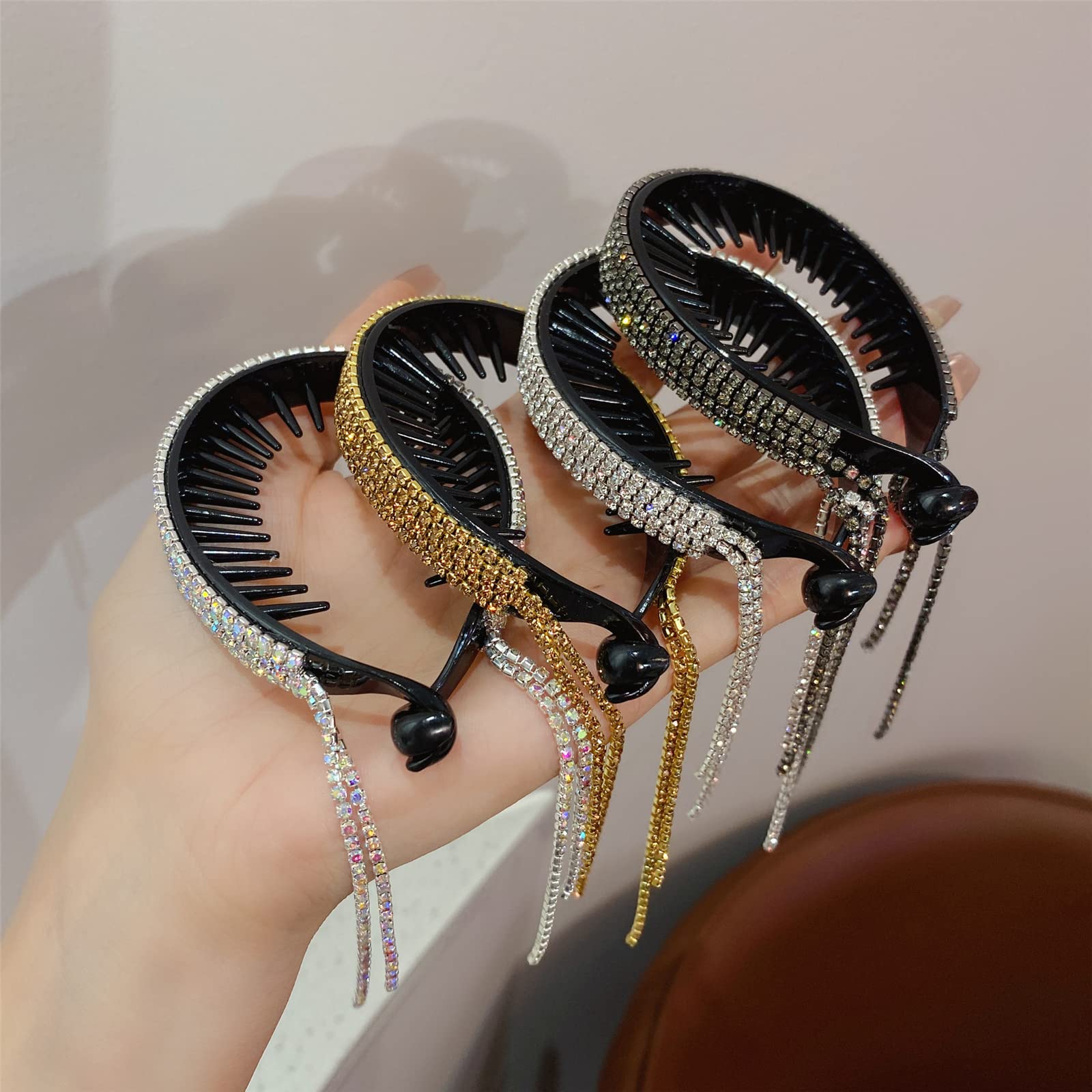Elegant Rhinestone Tassel Ponytail Hair Clip with Diamond Accents - Golden Ladies Fashion Hair Accessory for Parties, Weddings & Special Occasions