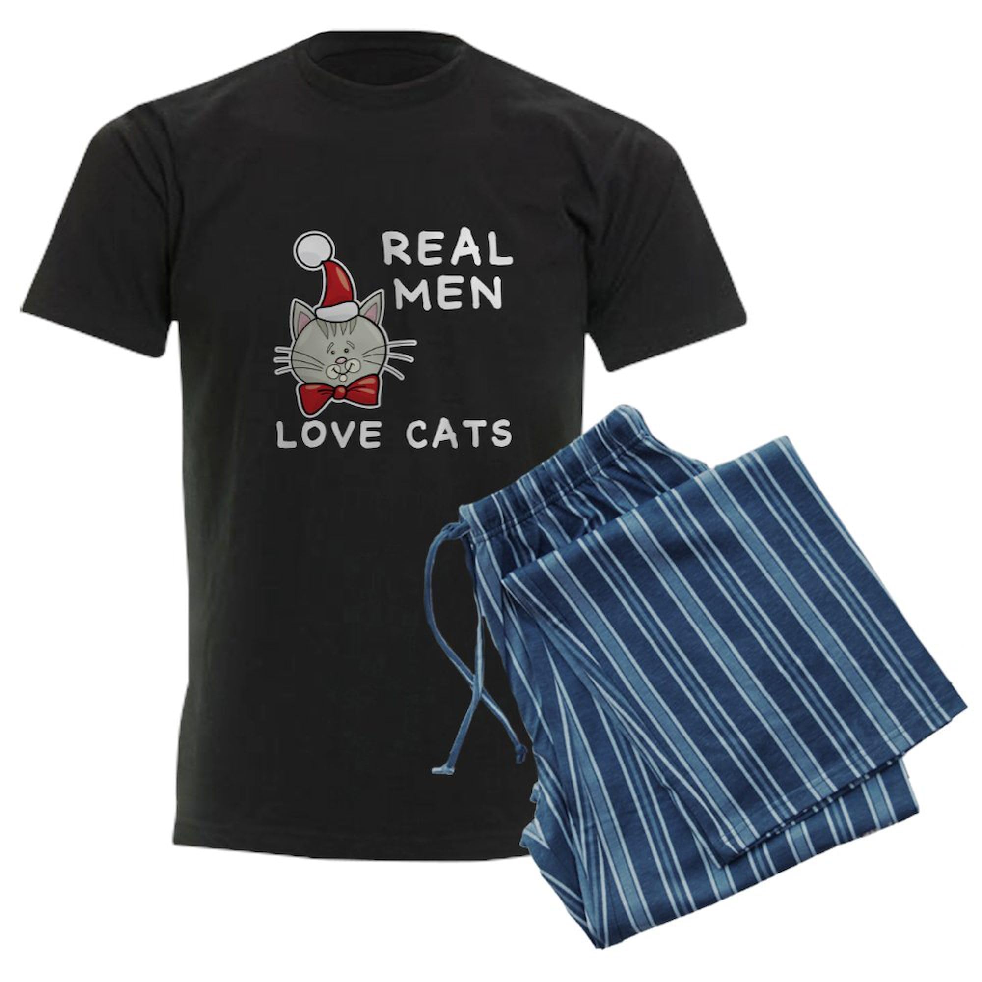 Real Men Love Cats Men's Dark Pajama Set - Comfortable Sleepwear for Cat Lovers | Cozy Nightwear for Relaxing at Home & Lounging