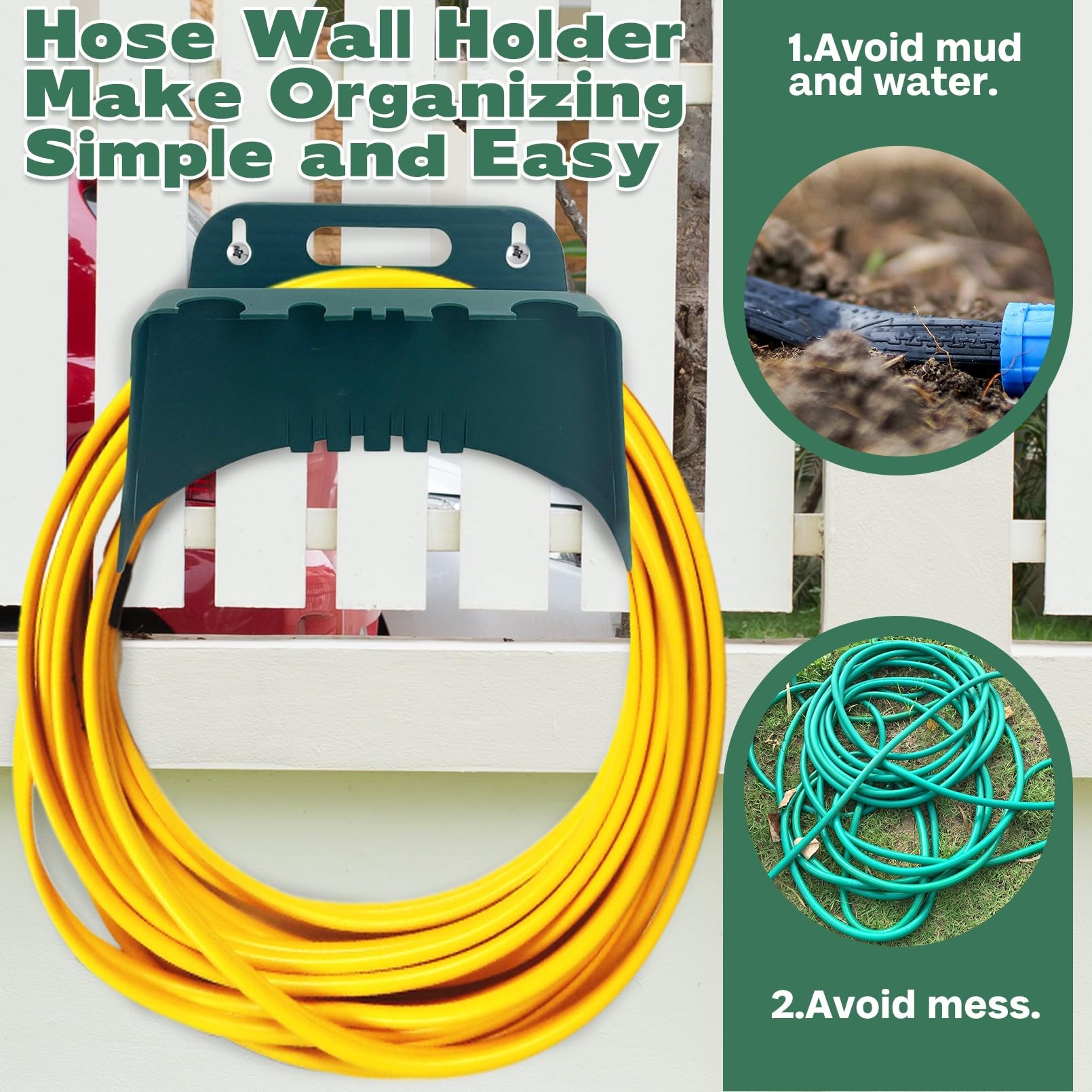 Kathson Garden Hose Hanger - Heavy Duty Wall Mount Hose Reel Organizer with Bracket | Durable Plastic Water Hose Storage Holder for Outdoor Yard, Lawn & Garden Use