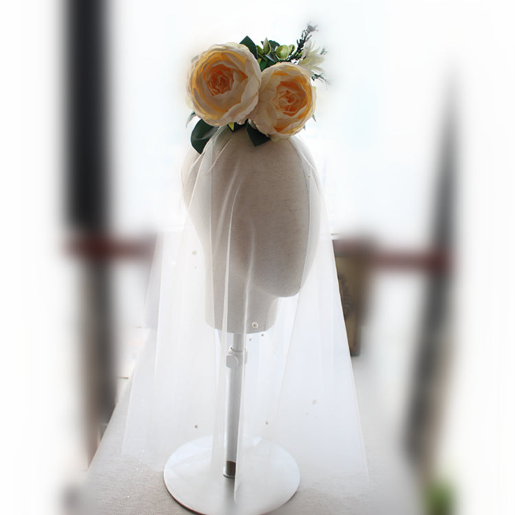 2 Layer Pearl Embellished Tulle Wedding Veil - Elegant Bridal Accessory for Ceremony & Photography | Style V614xmj