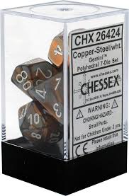 Chessex Polyhedral 7-Dice Set for D&D - Gemini Copper Steel with White Numbers | Perfect for Tabletop RPGs, Dungeons & Dragons, and Board Games