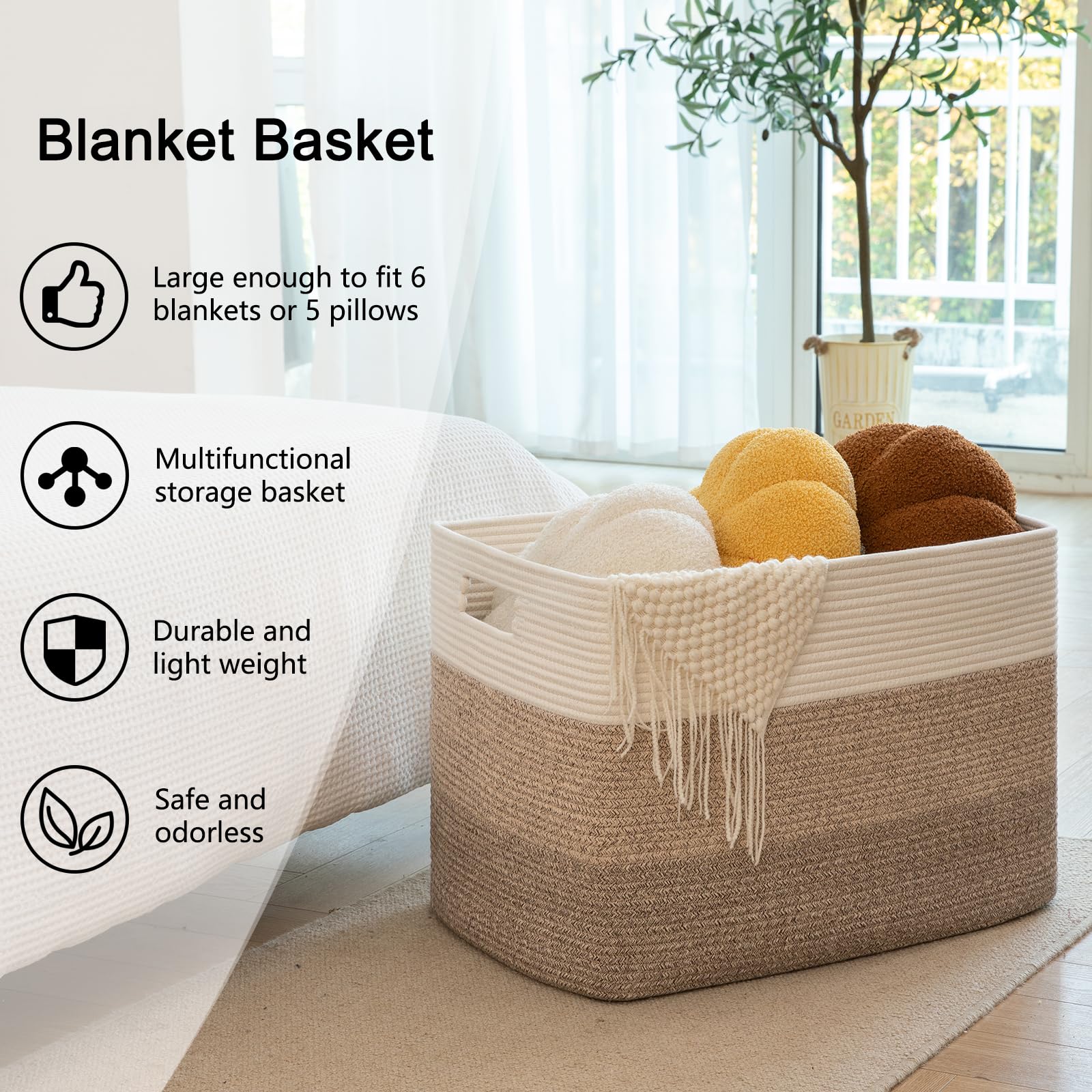 OIAHOMY 108L Super Large Woven Storage Basket with Handle, 25