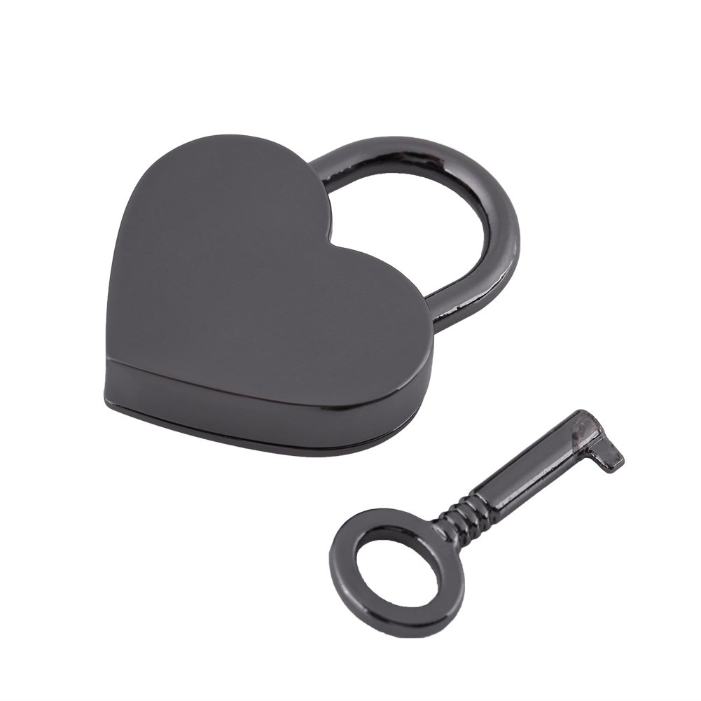 Vintage Small Heart-Shaped Padlock with Key - Antique Black Lock for Luggage, Bags, Diary, Jewelry Box | Perfect for Travel, Home Security & Romantic Gifts