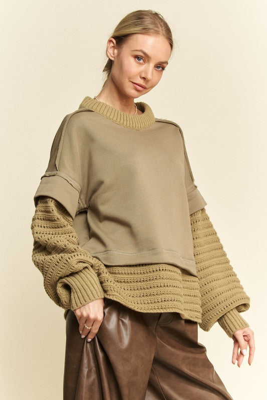 Davi & Dani Women's Faux Layered Round Neck Sweater - Cozy Knit Pullover for Fall & Winter Fashion, Office Wear & Casual Outfits