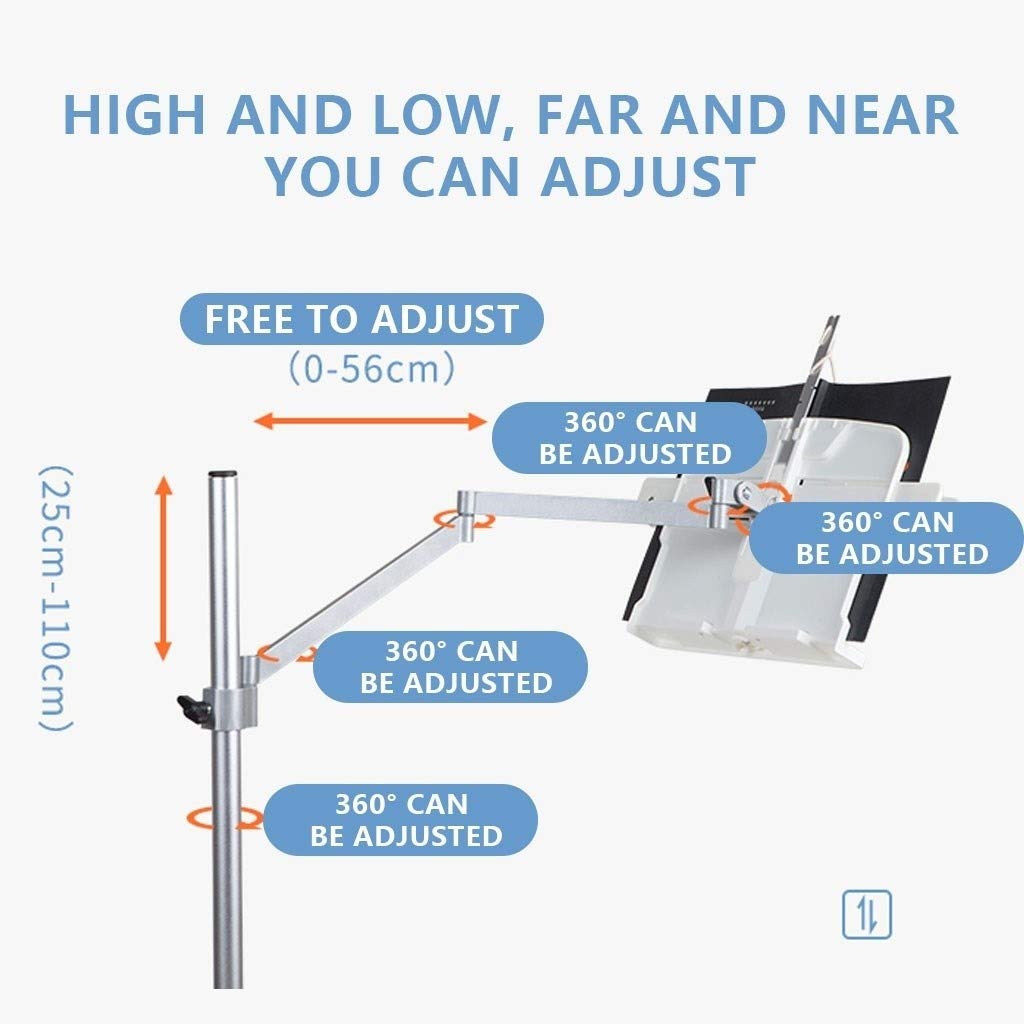 Adjustable 360° Rotating Book Stand - Portable Multifunctional Cookbook Holder with Retractable Lift, Reading Shelf, Built-in Lamp & Book Basket (White) - Perfect for Kitchen, Office & Study Desk Reading