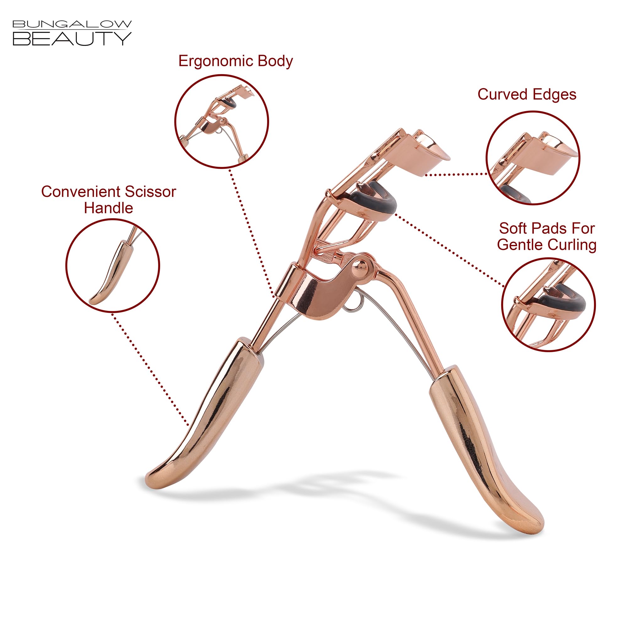 BUNGALOW BEAUTY Professional Eyelash Curler for Women - Lead Free, Cadmium Free, Phthalates Free, Safe & Easy to Use | Perfect for Daily Makeup, Salon Use, and Travel | California Prop 65 Compliant
