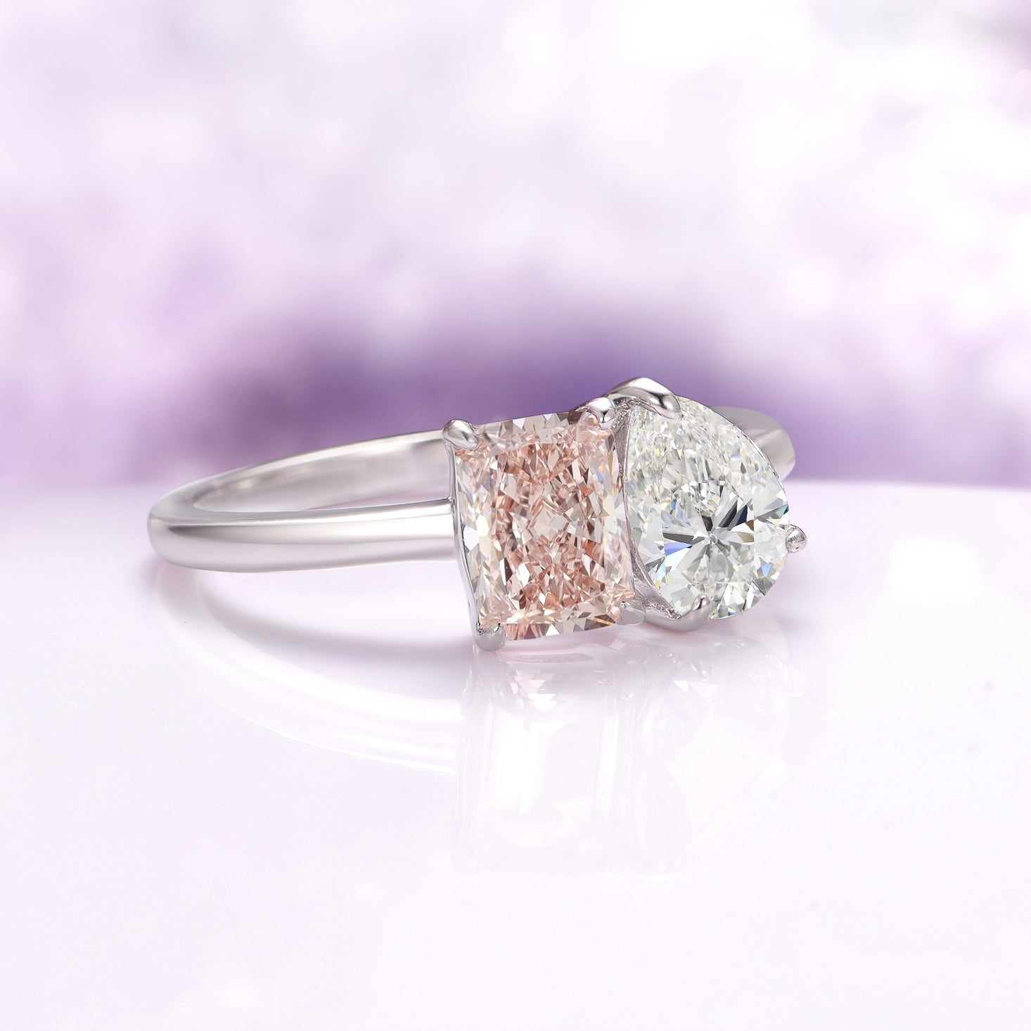 Toi Et Moi Morganite and Cubic Zirconia Diamond Ring - 925 Sterling Silver Engagement Promise Ring for Women - Perfect for Valentine's Day, Anniversary & Romantic Gifts
