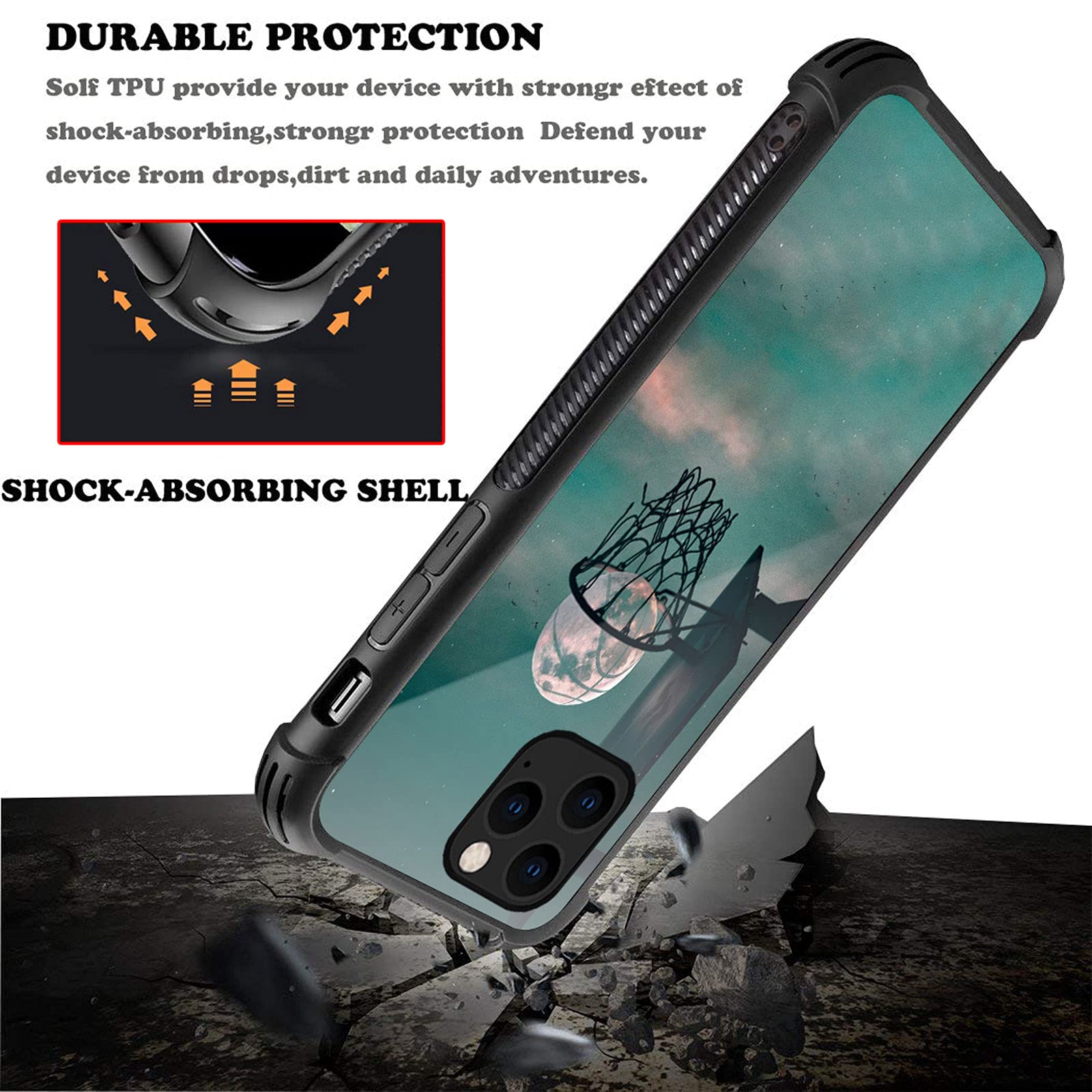 CARLOCA iPhone 13 Pro Max Case - Moon Basketball Love Graphic Design, Shockproof Anti-Scratch Protective Cover with Drop Protection | Perfect for Sports Fans, Outdoor Activities & Daily Use