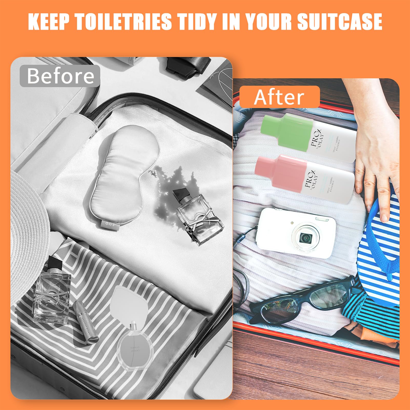 8 Pack Silicone Bottle Sleeves - Leak-Proof Travel Toiletry Covers for Women & Men | Cruise Essentials, Airplane Liquids Organizer | Perfect for Vacation, Gym & Business Trips