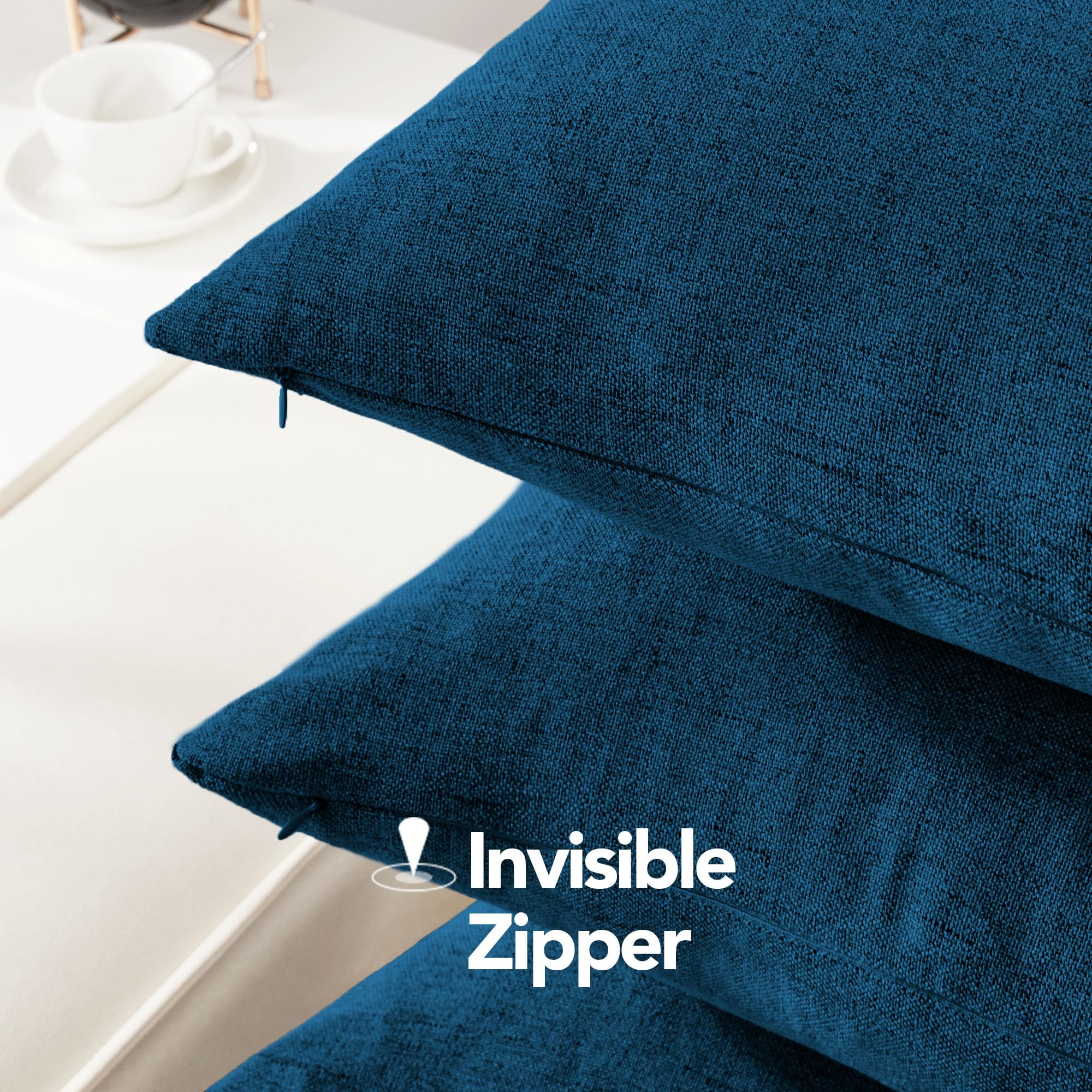 Deconovo Navy Blue Faux Linen Pillow Covers 20x20 Inch - Set of 4 Solid Neutral Cushion Covers for Outdoor Patio Furniture, Sofa, Bed & Home Decor (Federal Blue, No Insert Included)