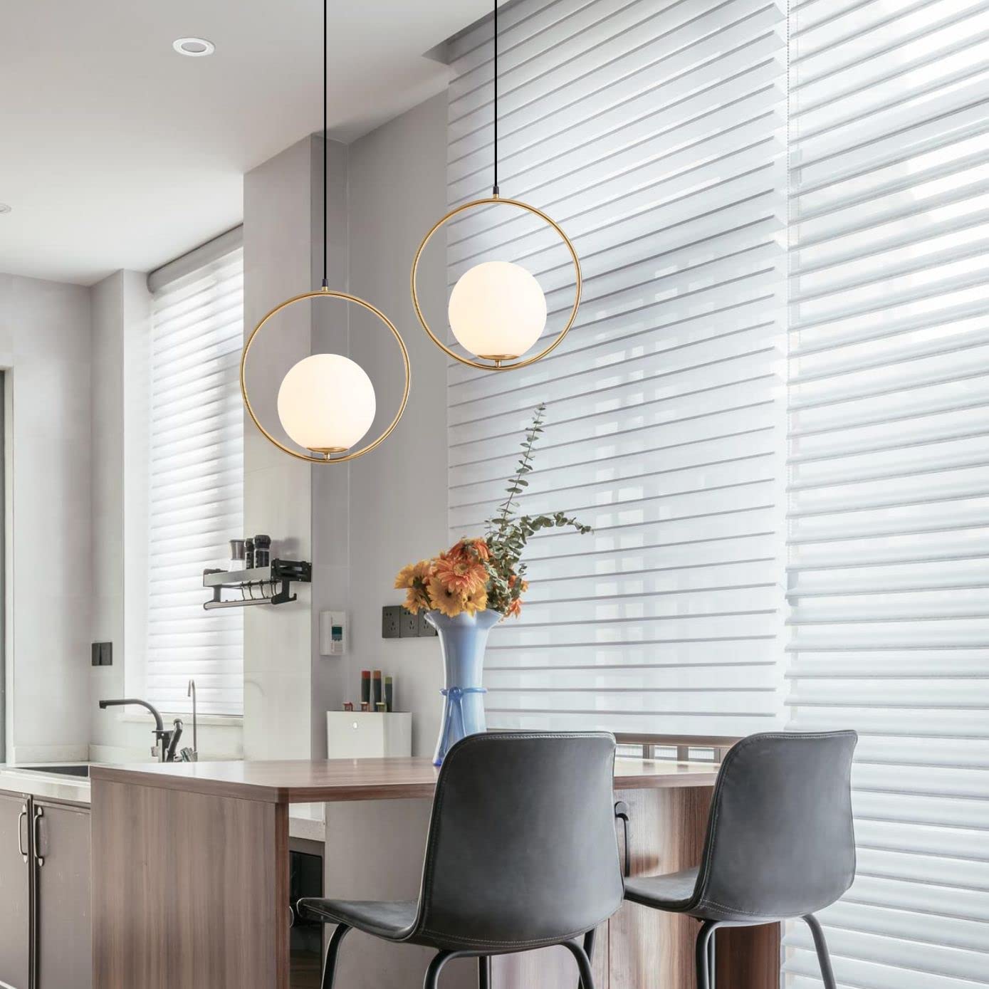 KCO Lighting 1-Light Globe Pendant & 6-Light Sputnik Chandelier Set - Modern Glass Globe Ceiling Light Fixture for Kitchen Island, Dining Room, Bedroom, Living Room - Perfect for Home & Restaurant Lighting Decor