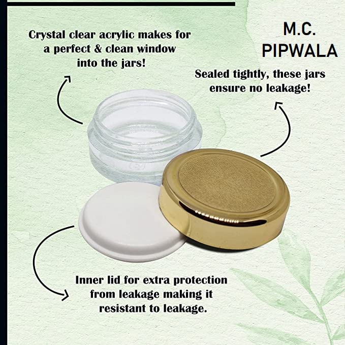 10 GM Empty Acrylic Jar with Gold Lid & Leakproof Inner Lids - Clear Cosmetic Container (Pack of 3) | Ideal for Creams, Salves, DIY Beauty Products & Travel Toiletries