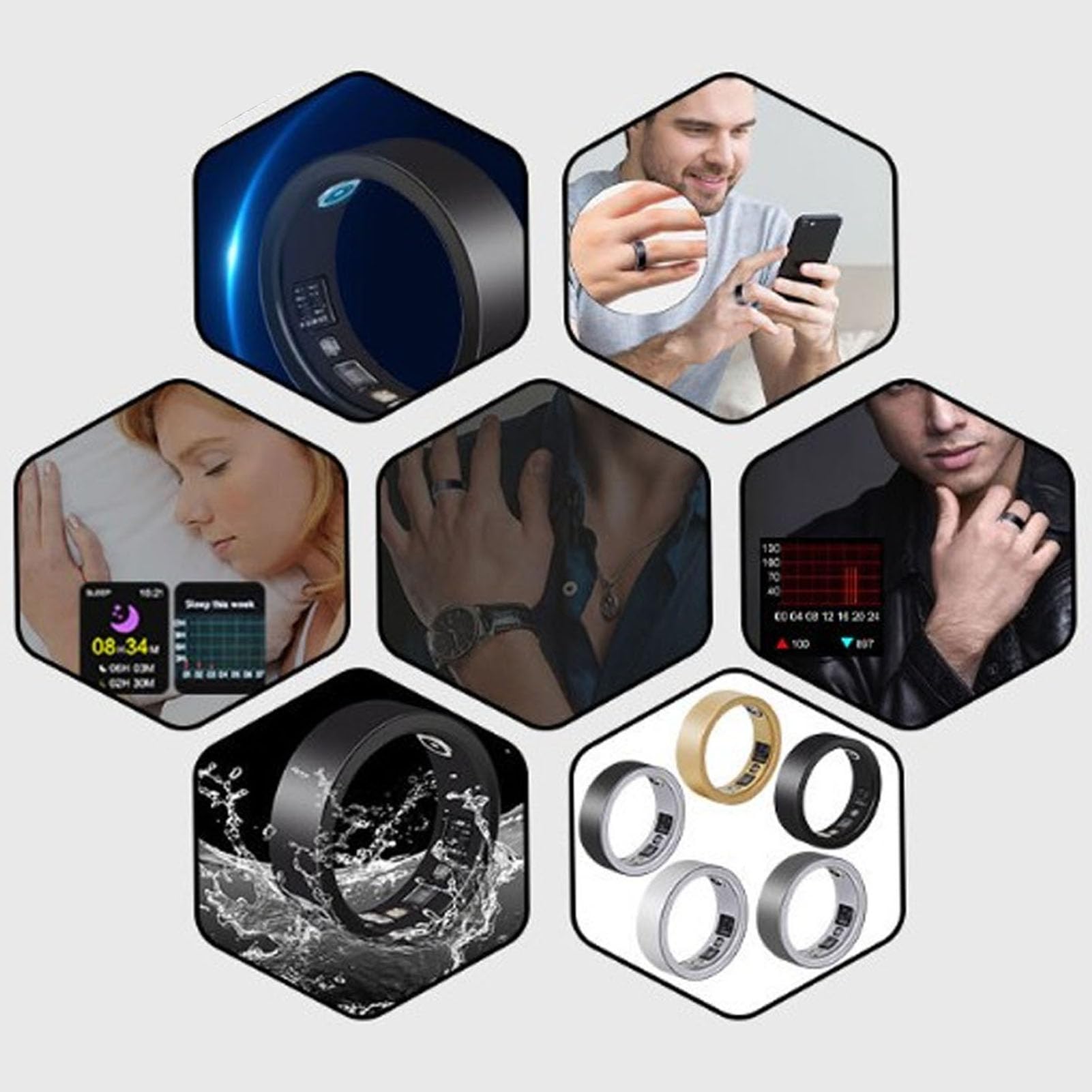 Smart Ring Fitness Tracker - IPX8 Waterproof Sleep & Heart Rate Monitor with Stress Tracking for Men & Women - Perfect for Workouts, Sleep Analysis & Daily Health Monitoring