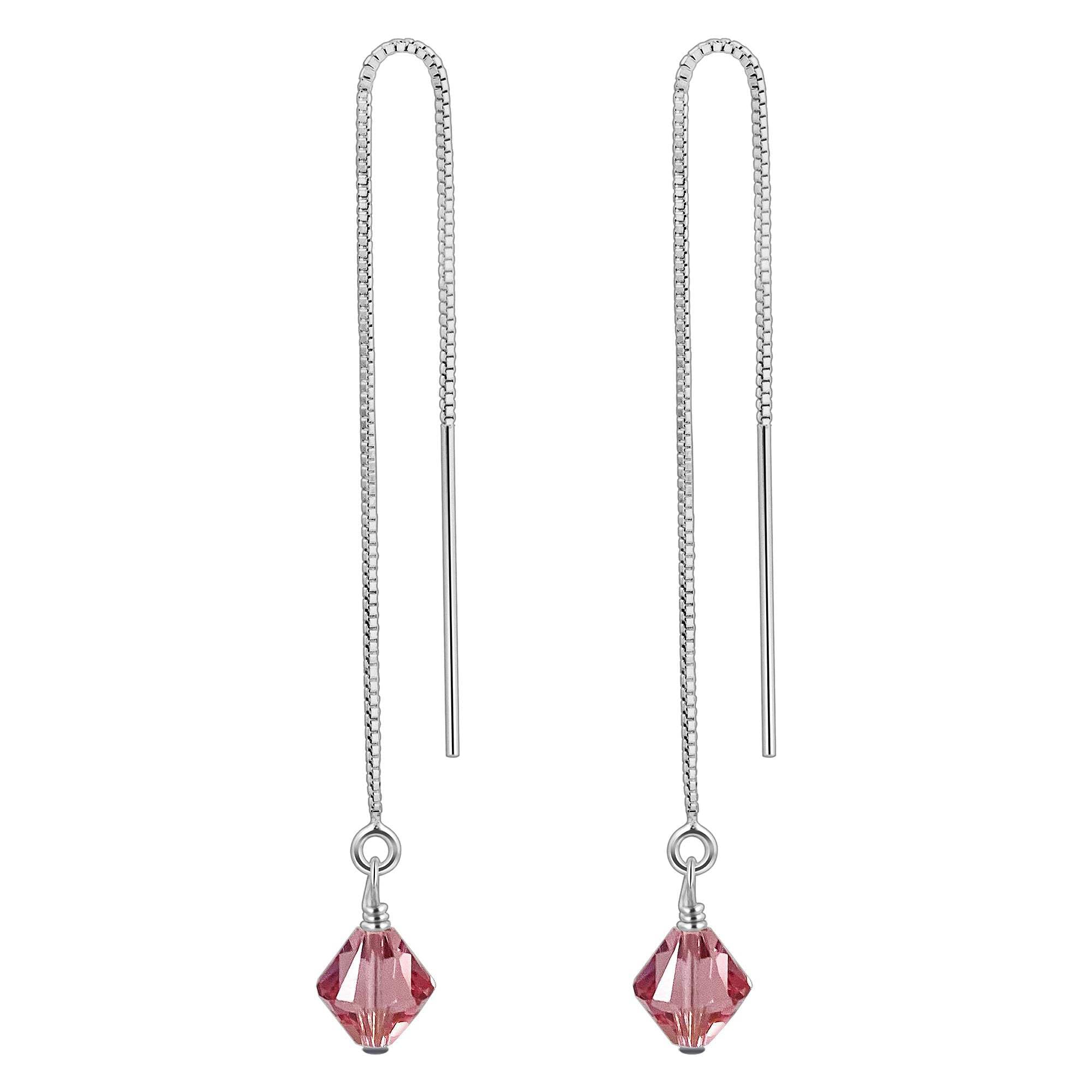 925 Silver Threader Earrings with Austrian Crystals - Elegant Drop Dangle for Parties