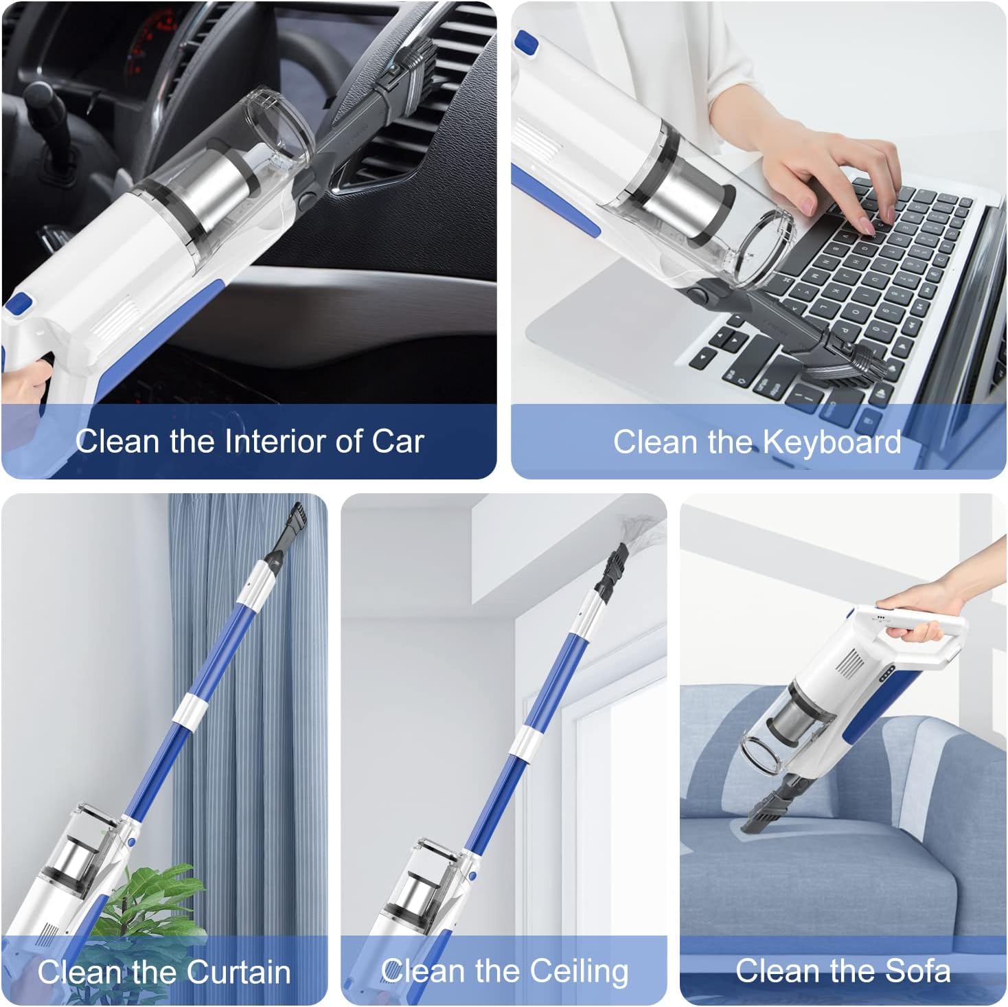 Whall Cordless Vacuum Cleaner - Powerful 25Kpa Brushless Motor, Lightweight Stick Vacuum for Home, Pets, Carpet & Hard Floors | 55 Min Runtime, White | Perfect for Quick Cleanups & Pet Hair Removal