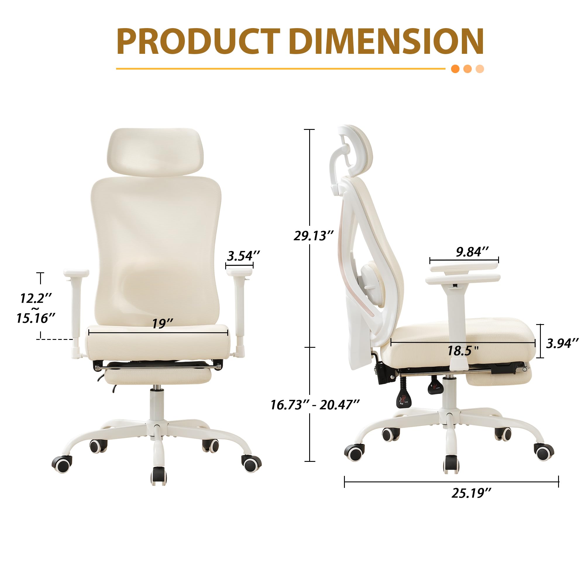 Qulomvs Ergonomic Massage Office Chair with Foot Rest - High Back Reclining Desk Chair with Vibration Massage, Breathable Mesh Computer Chair for Home Office (Cream White) - Perfect for Work, Gaming & Relaxation