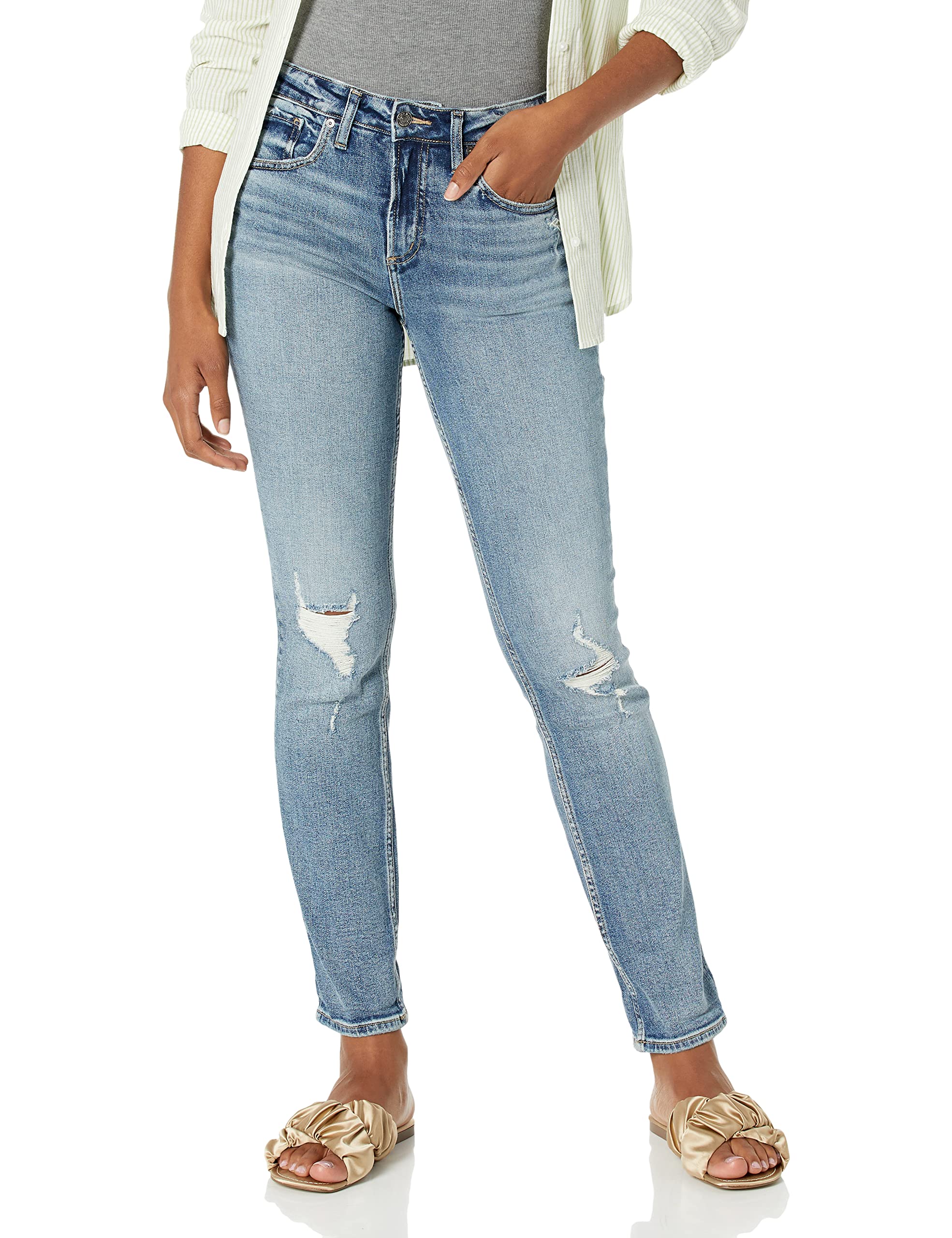 Silver Jeans Co. Women's Beau Mid Rise Slim Leg Jeans - Comfortable Stretch Denim Pants for Casual Wear & Everyday Outfits