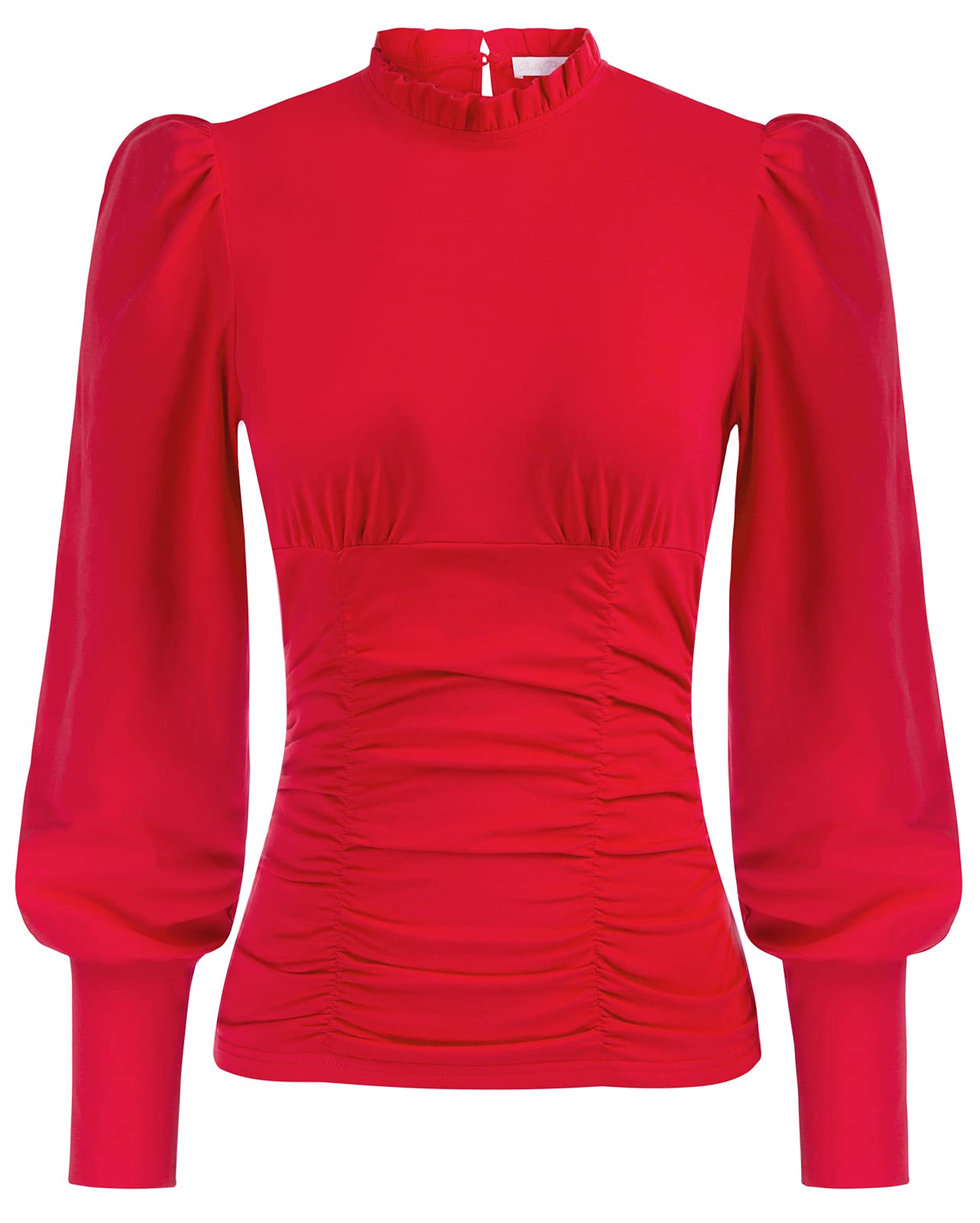 Belle Poque Women's Mock Neck Long Lantern Sleeve Ruched Blouse - Elegant Tunic Top for Work, Date Night & Special Occasions