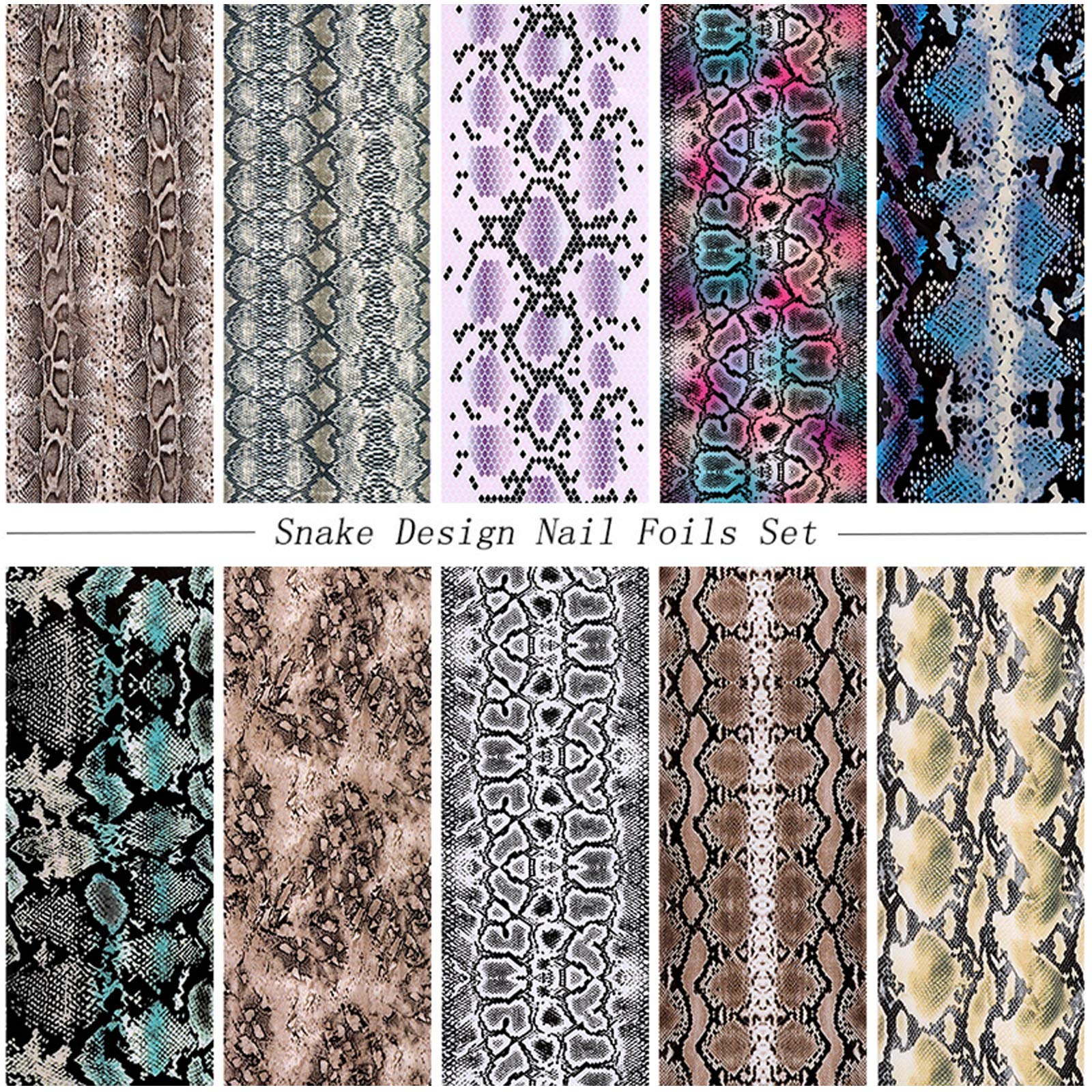 Holographic Snake Nail Foil Transfer Stickers - 10 Sheets Laser Nail Art Decals for Acrylic & Gel Manicures - Metallic Snake Print Nail Foils Design for Women & Girls - Perfect for Salon, Party, and Special Occasion Nail Decor