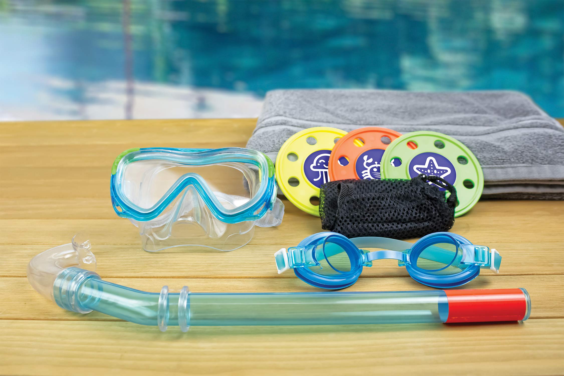 Poolmaster Combo Dive Toy and Snorkel Set for Kids - Underwater Swimming Gear with Floating Toys & Adjustable Snorkel Mask - Perfect for Pool Parties, Beach Vacations & Summer Water Fun