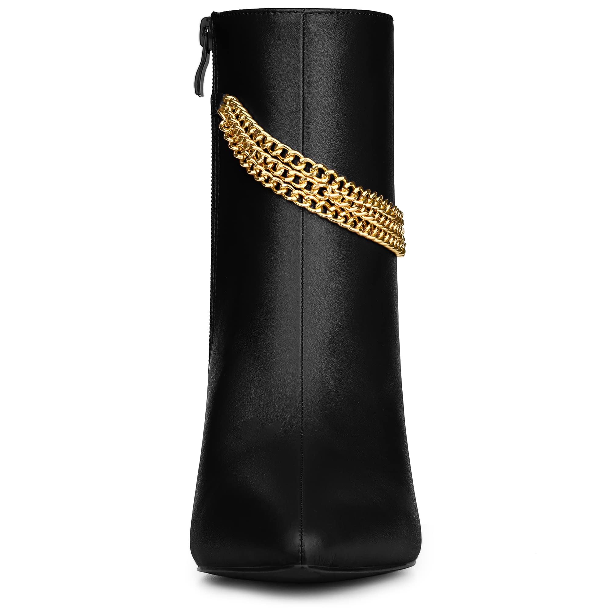 Allegra K Women's Pointed Toe Stiletto Heel Ankle Boots with Chain Detail - Fashionable High Heel Booties for Party, Night Out & Evening Wear