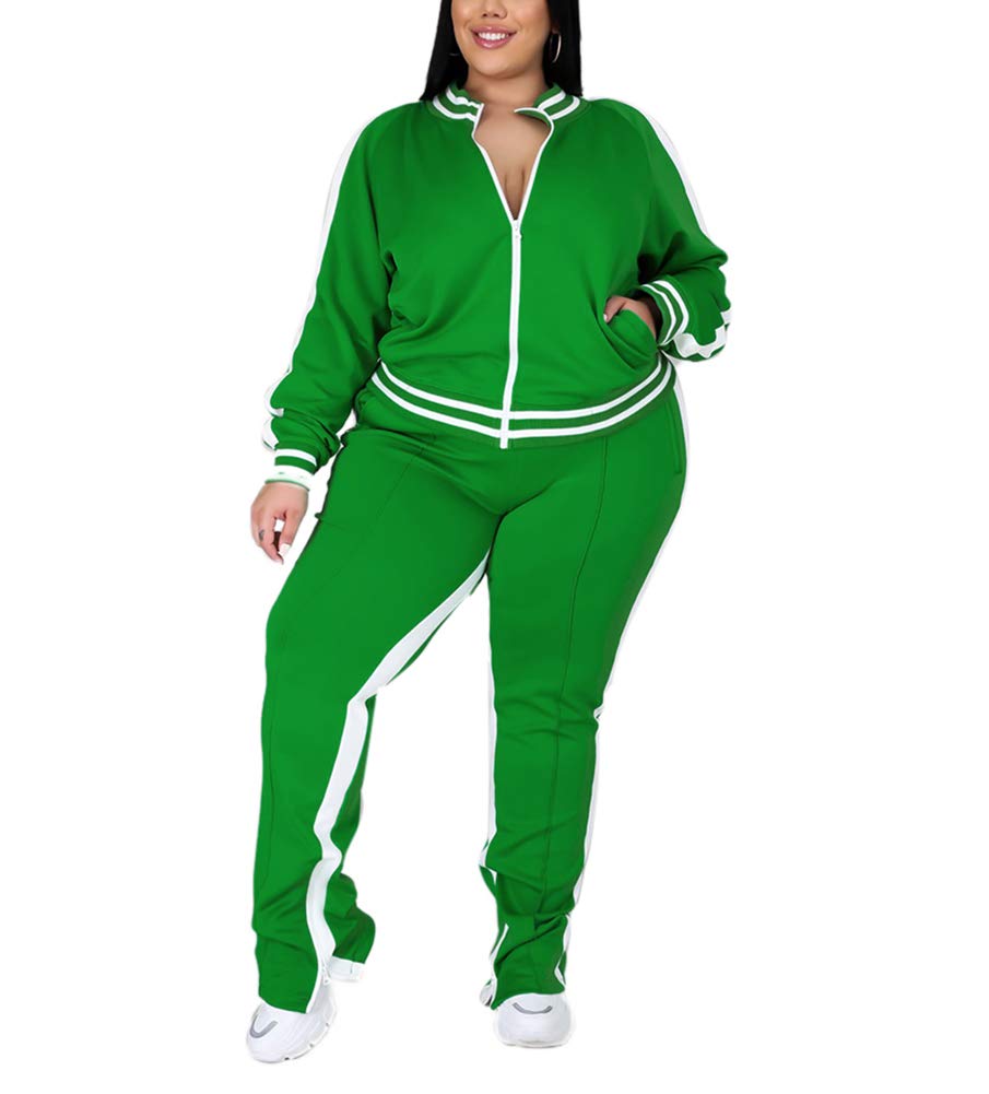 Ophestin Women's Plus Size 2-Piece Tracksuit Set - Long Sleeve Jacket & Skinny Sweatpants Outfit | Casual Loungewear, Workout & Street Style Fashion