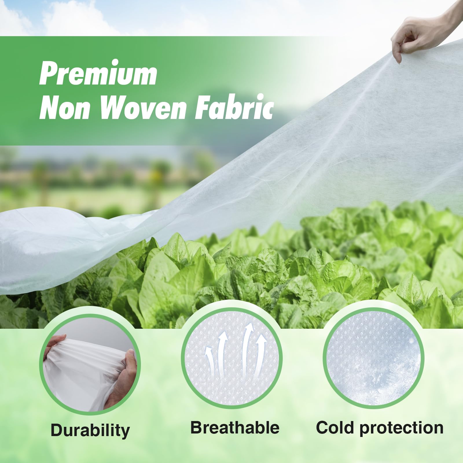 Duerer 10x50ft Plant Covers Freeze Protection Frost Blanket (1.0 oz/yd²) - Winter Garden Row Covers for Outdoor Plants, Vegetables & Shrubs | Perfect for Protecting Plants from Frost, Snow & Cold Weather in Winter Gardens