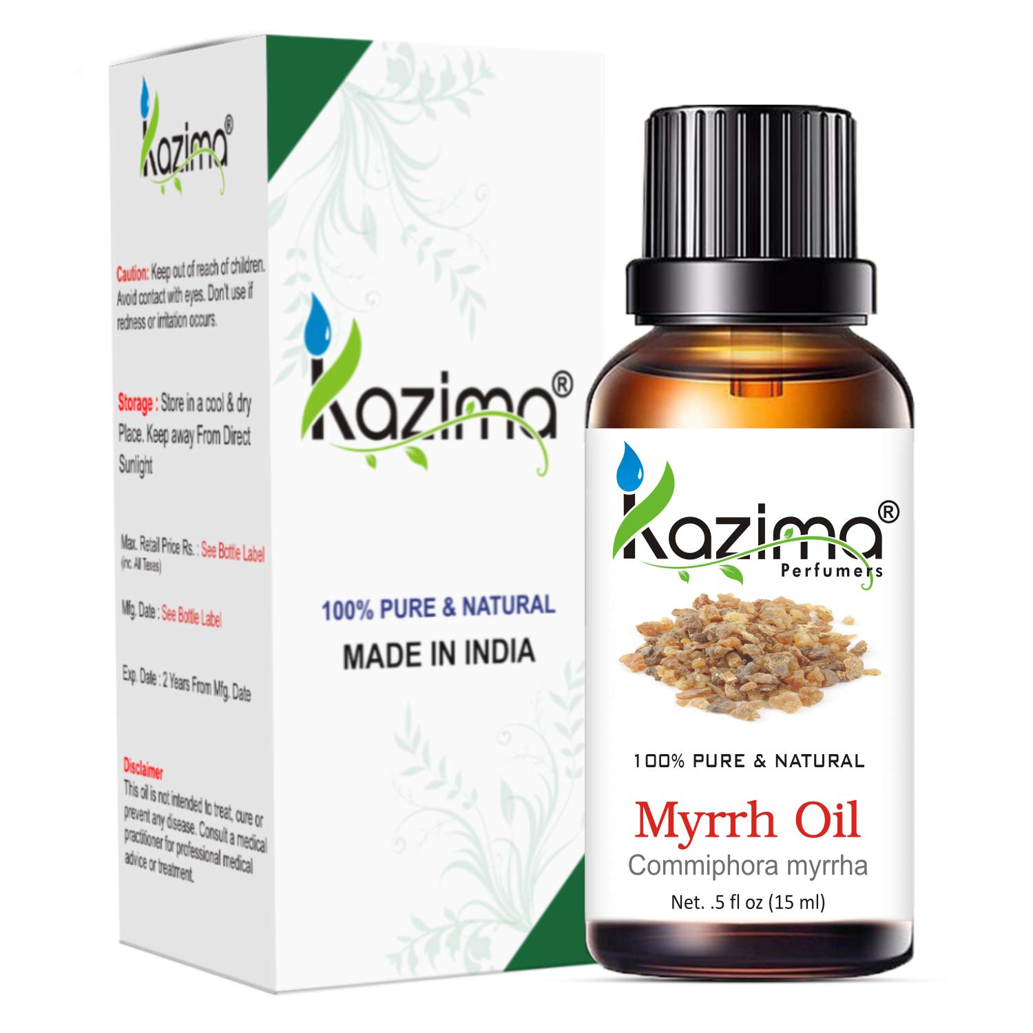 KAZIMA Frankincense & Myrrh Essential Oil Set - 100% Pure Therapeutic Grade for Skin Care, Acne Scars, Gum Health, Hair Growth & Relaxing Body Massage - 15ml Each Bottle - Perfect for Aromatherapy, DIY Beauty & Spa Treatments