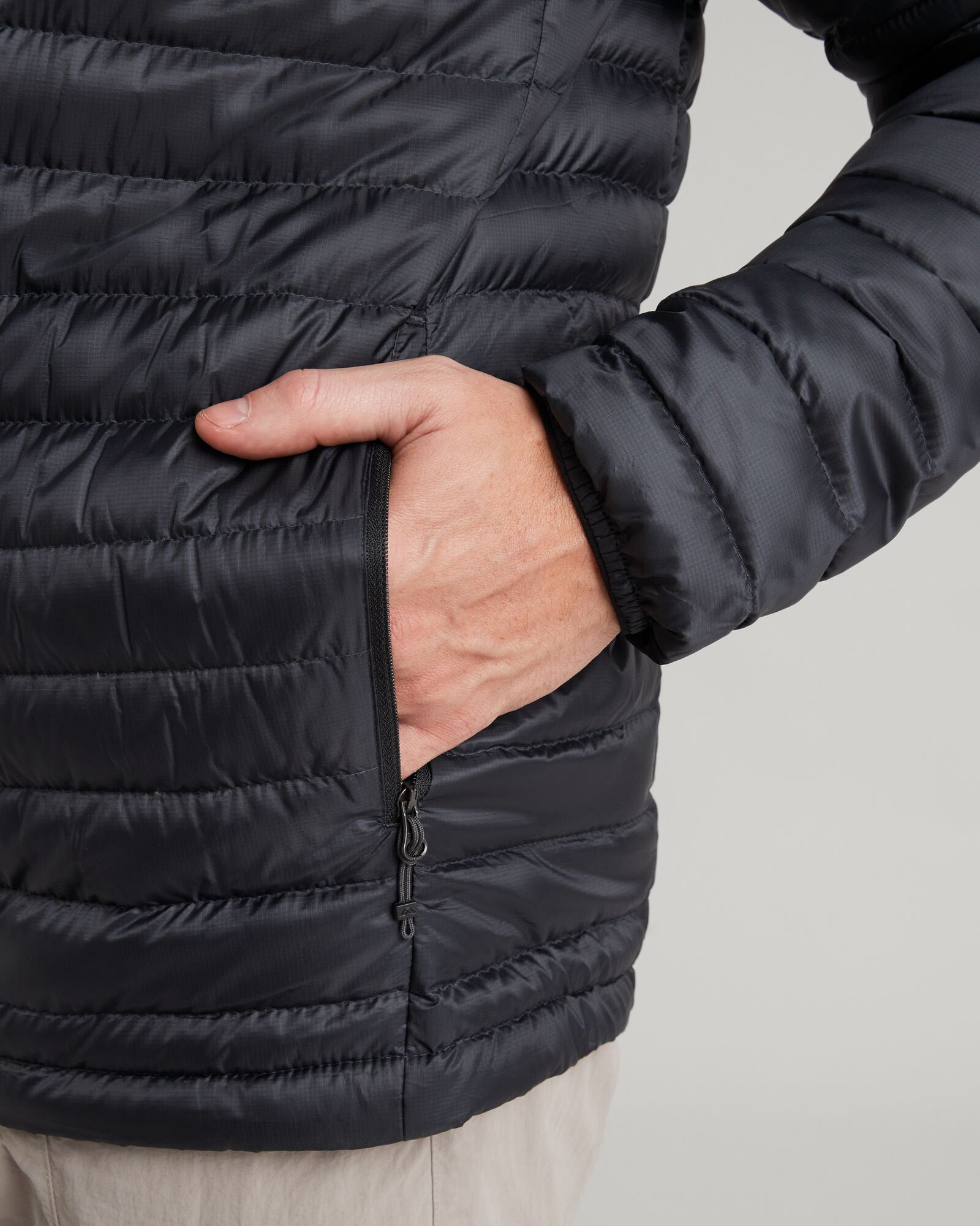 Men's Heli R Hooded Down Jacket - Lightweight Winter Coat, Waterproof & Windproof, Black Stingray Color - Perfect for Hiking, Skiing & Outdoor Adventures