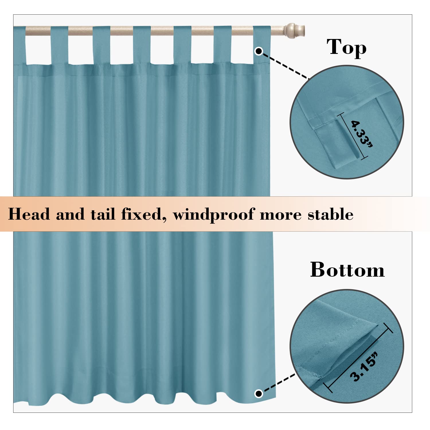BONZER Waterproof Outdoor Curtains 52x120 Inch - Sun Blocking Patio Curtains with Tab Top for Porch, Pergola, Gazebo & Cabana - Teal 1 Panel | Perfect for Backyard Privacy, Sun Protection & Outdoor Decor