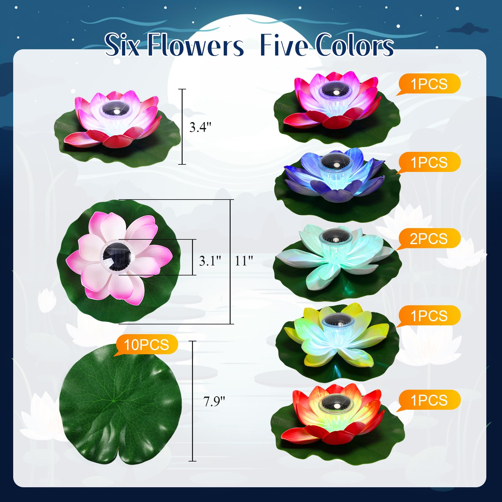 16 Pack Solar Lotus Pond Lights - Waterproof Floating LED Solar Lights with Lily Pads for Garden, Pool, Patio | Outdoor Decor for Night Parties, Swimming Pools & Water Features