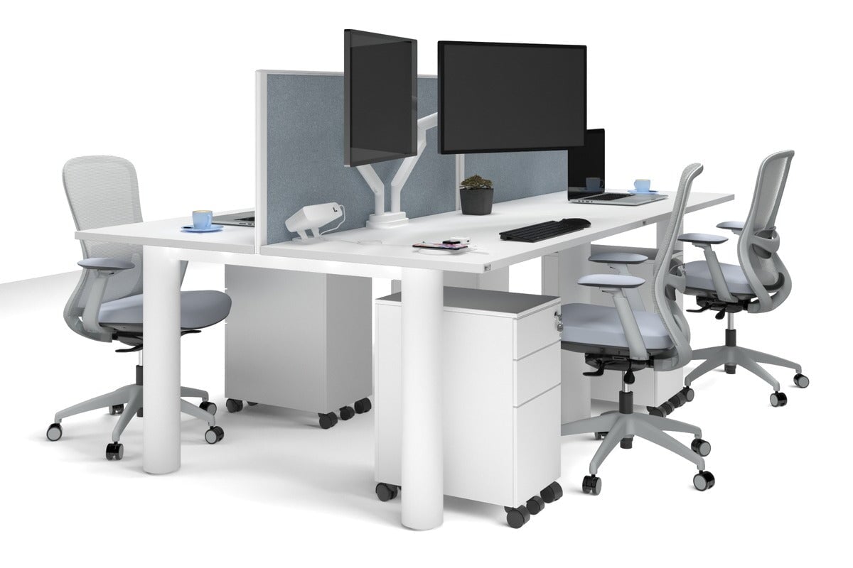 Quadro Cylinder Leg 4-Person Office Workstation Desk [1200L x 700W] - Modern Collaborative Workspace Solution for Team Projects & Office Meetings