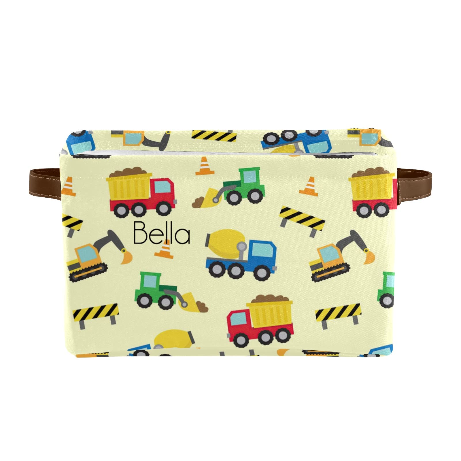 Personalized Truck Excavator Tractor Canvas Waterproof Storage Basket with Custom Name - Nursery Organization, Kids Room Decor, Toy Storage & Gift Idea (1 Pack) - Perfect for Baby Showers, Birthday Presents & Home Organization