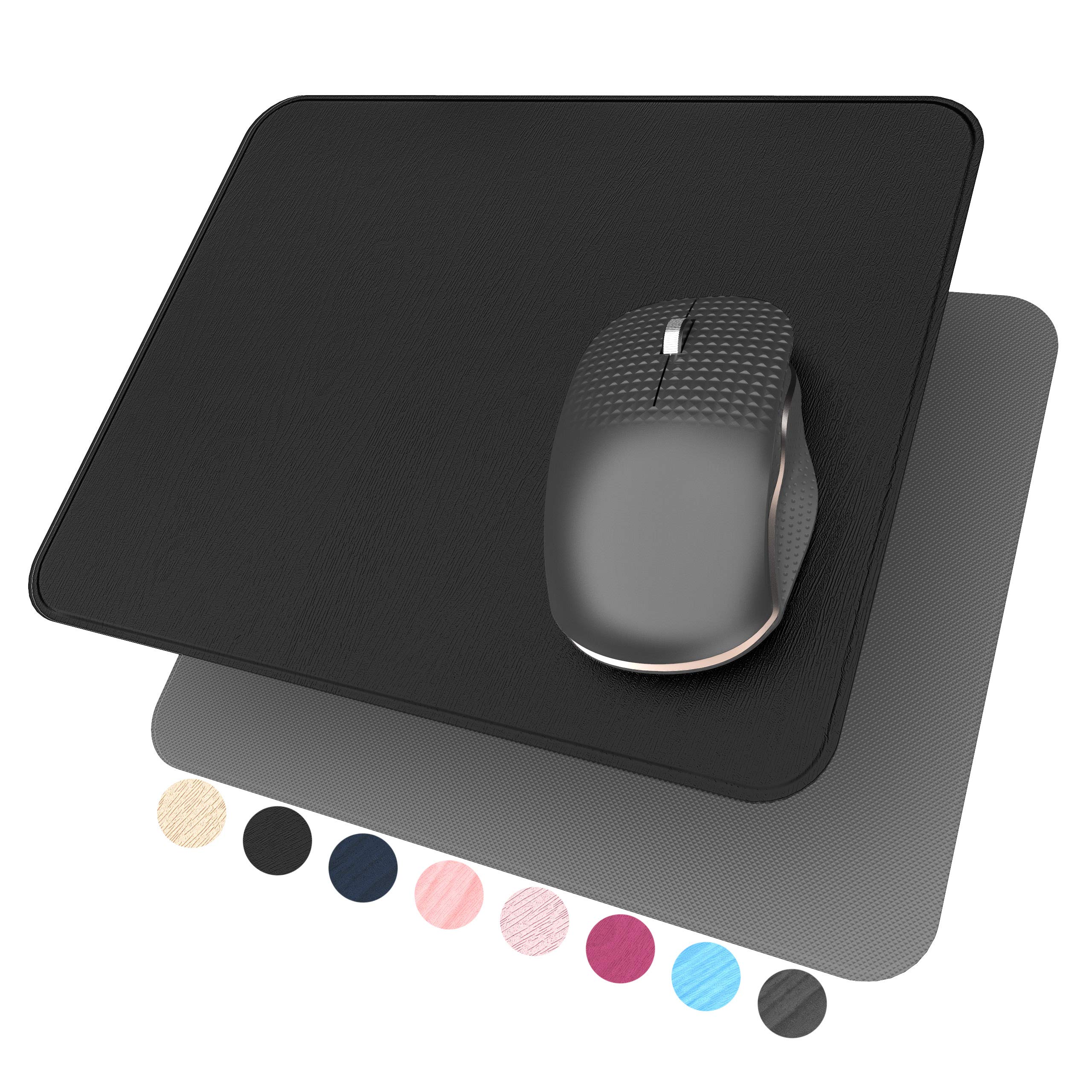 Premium Hard Mouse Pad - Ultra Thin Wood Grain PU Leather Surface, Non-Slip Rubber Base | Waterproof Desk Mat for Office, Home & Gaming (Black) | Perfect for Workstations, PC Setups & Esports