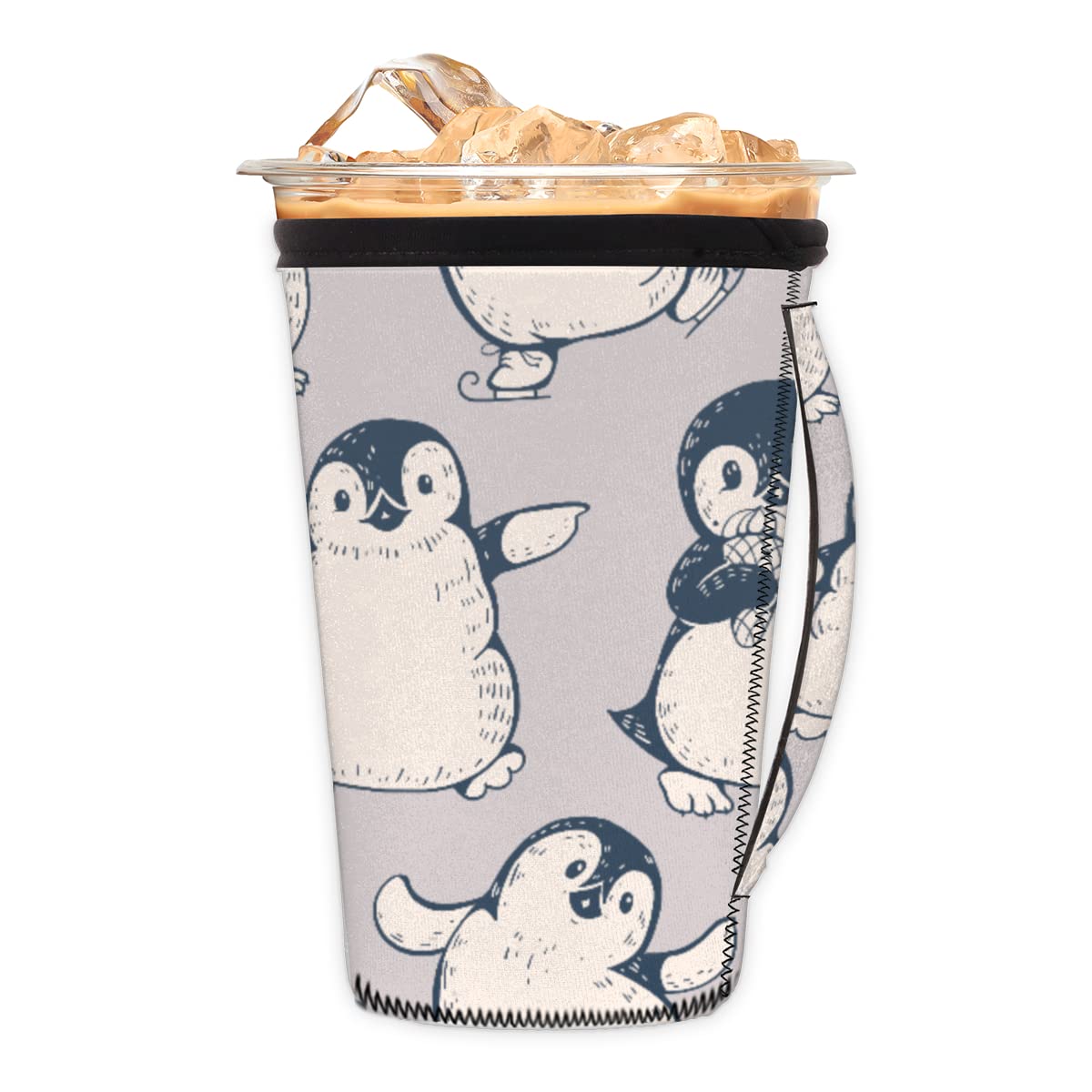 Eco-Friendly Reusable Neoprene Coffee Cup Sleeve - Cute Dancing Penguin Design, Insulated Holder for 16oz Hot/Cold Drinks (Coffee, Latte, Soda) - Perfect for Office, Travel & Outdoor Activities